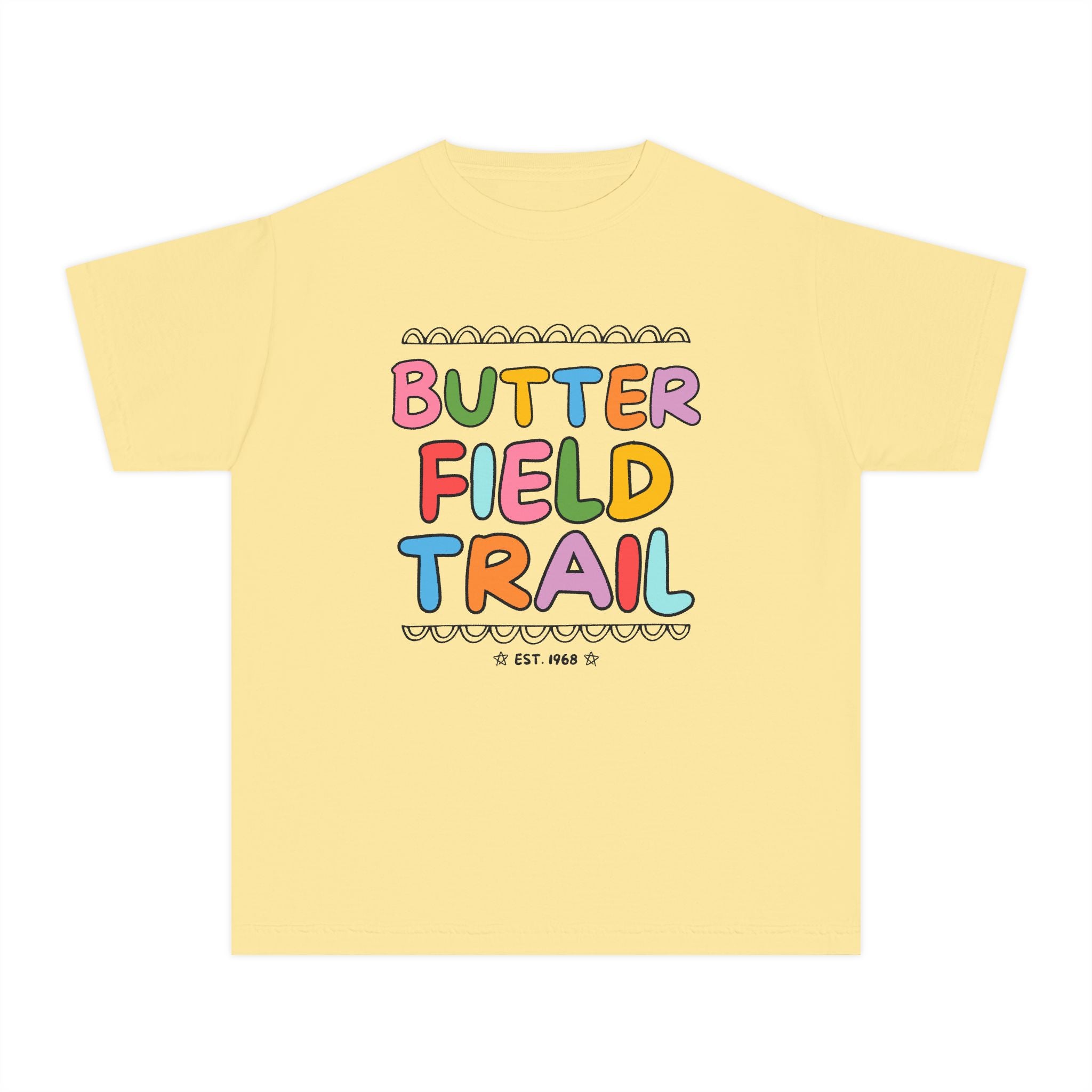Butterfield Trail Elementary Kids Tee Shirt: Rainbow Letters - Opal and June