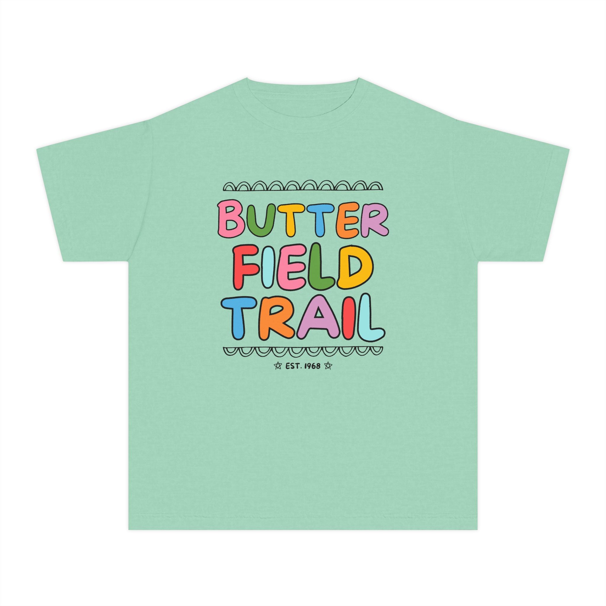 Butterfield Trail Elementary Kids Tee Shirt: Rainbow Letters - Opal and June
