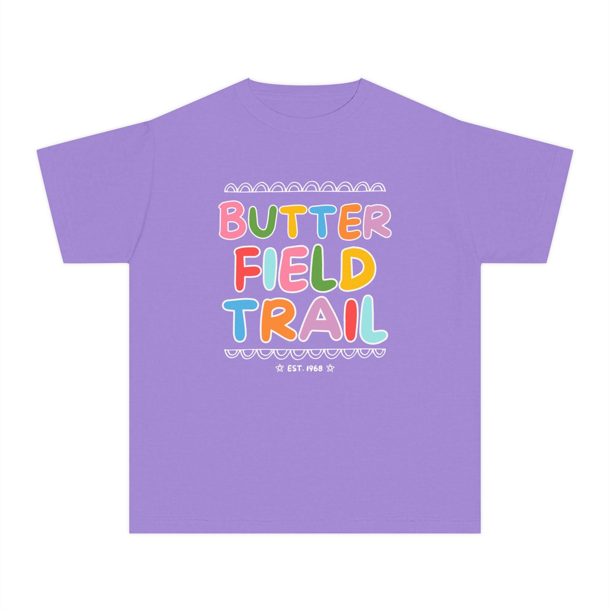 Butterfield Trail Elementary Kids Tee Shirt: Rainbow Letters - Opal and June