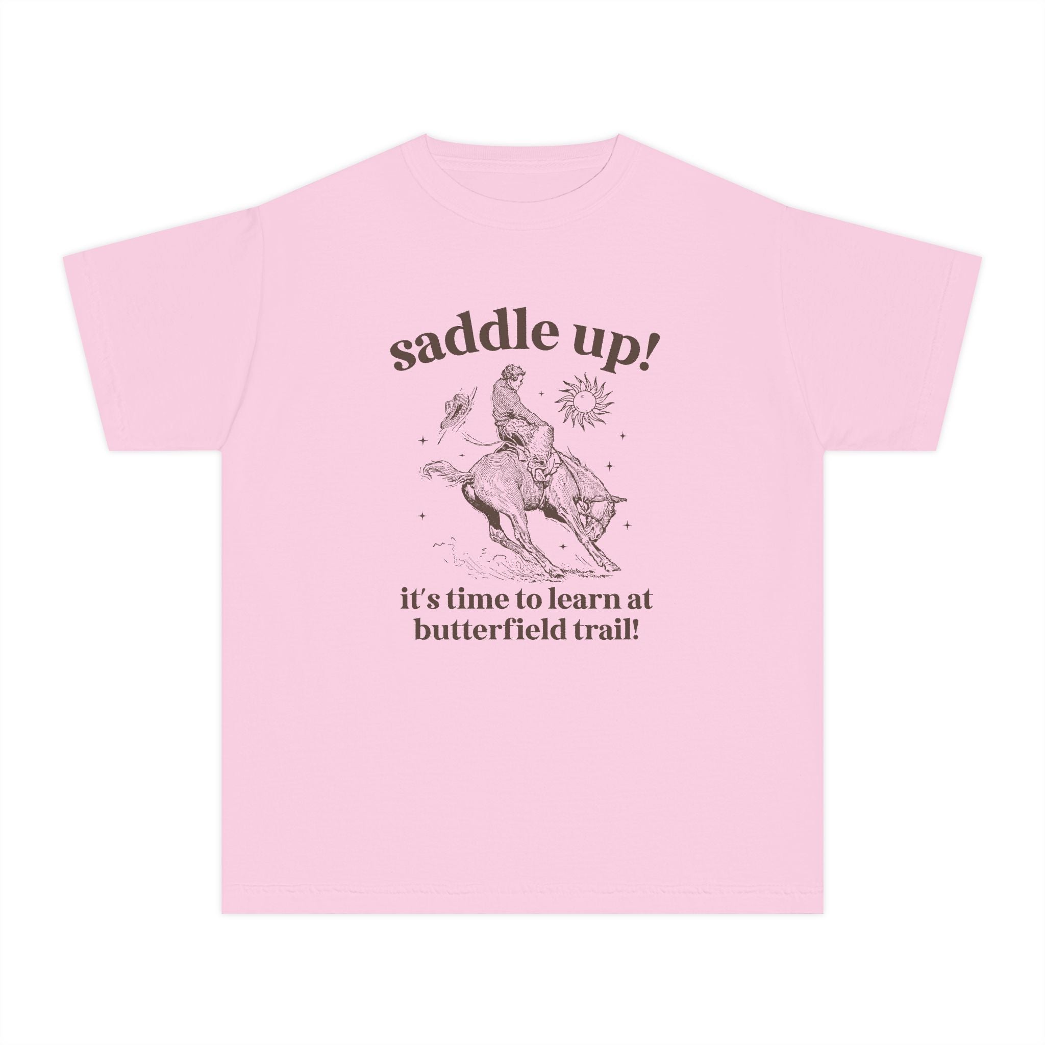 Butterfield Trail Elementary Kids Tee Shirt: Saddle Up! It's Time to Learn at Butterfield Trail! | FPS + Opal and June T-Shirt, Fayetteville Public Schools - Opal and June