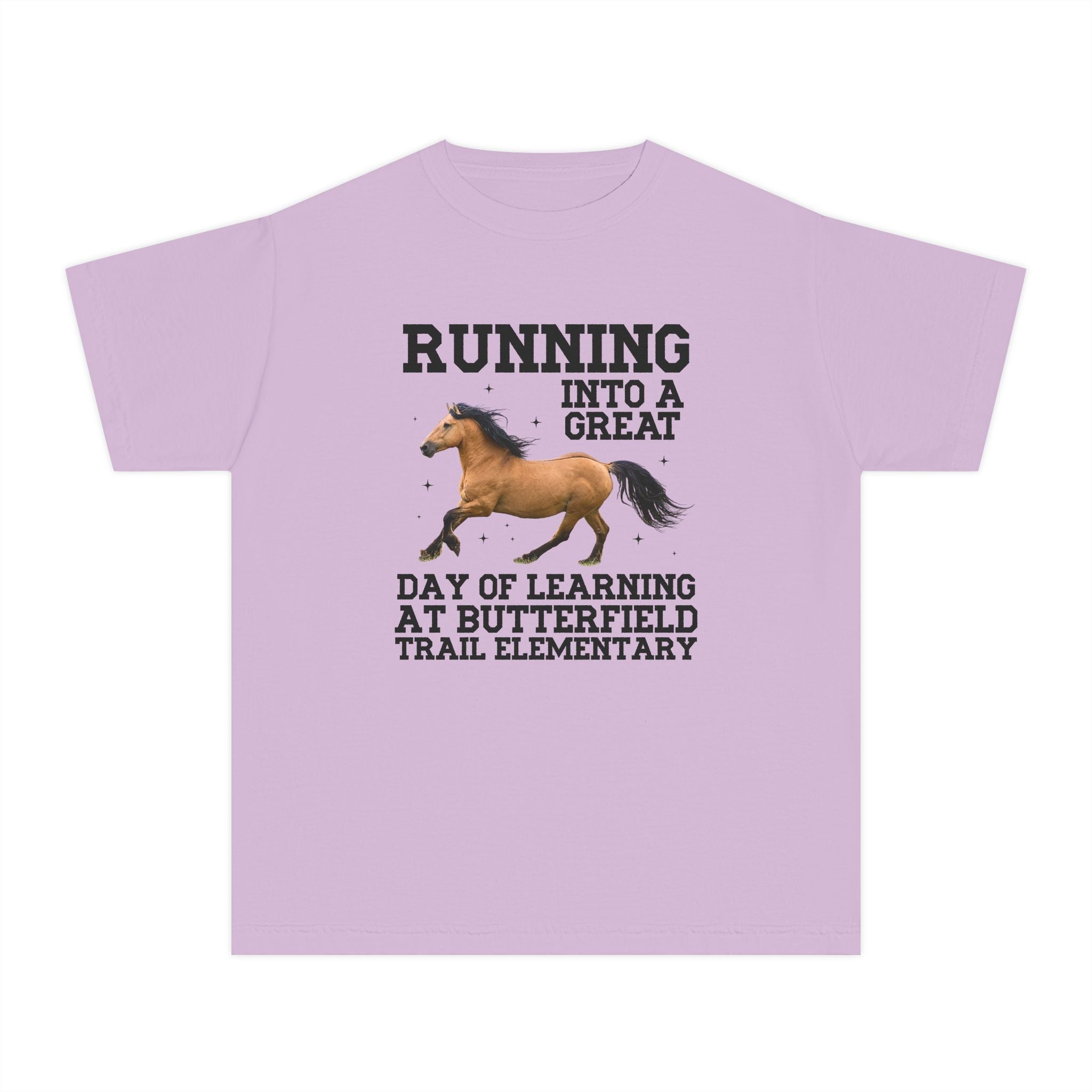 Butterfield Trail Elementary School Kids Tee Shirt: Running Into a Great Day of Learning | FPS + Opal and June Kids Tee Shirt, Fayetteville Public Schools - Opal and June
