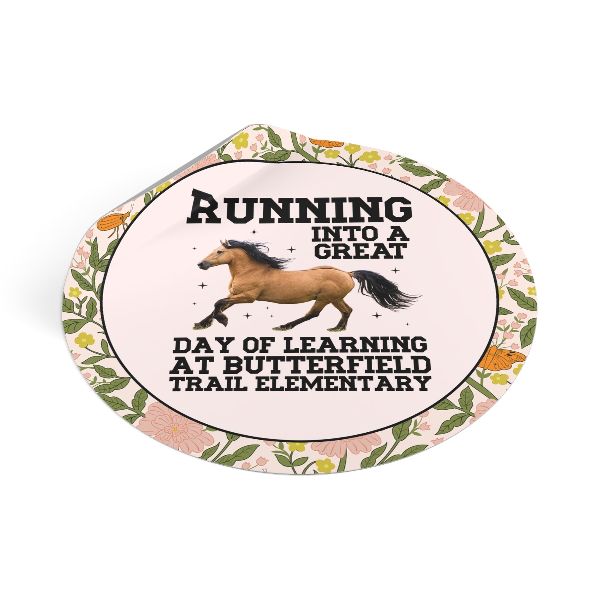 Butterfield Trail Elementary School Sticker: Running Into a Great Day of Learning | FPS + Opal and June Sticker, Fayetteville Public Schools - Opal and June