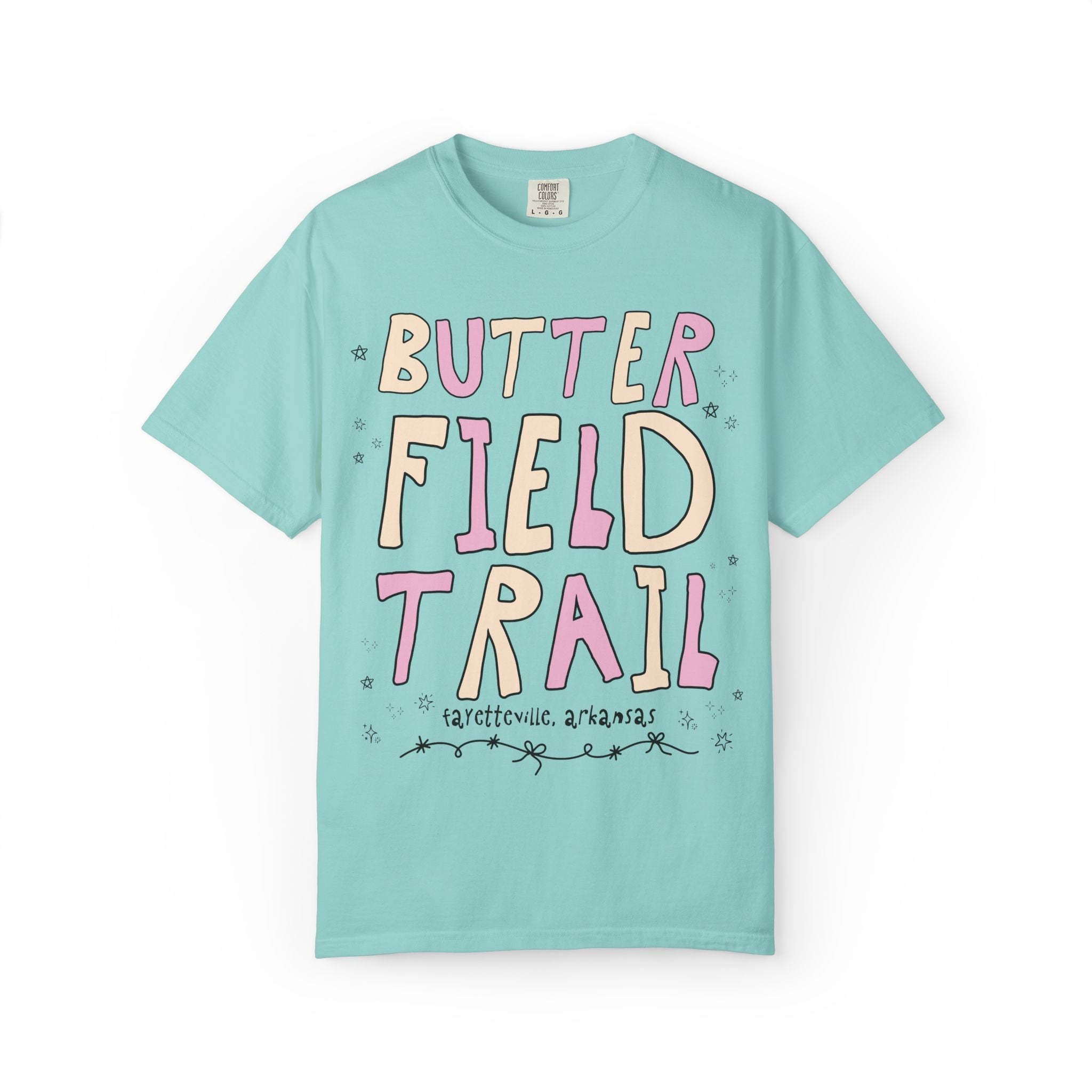Butterfield Trail Elementary Tee Shirt: Pink and Beige Letters | FPS + Opal and June Tee Shirt, Fayetteville Public Schools - Opal and June