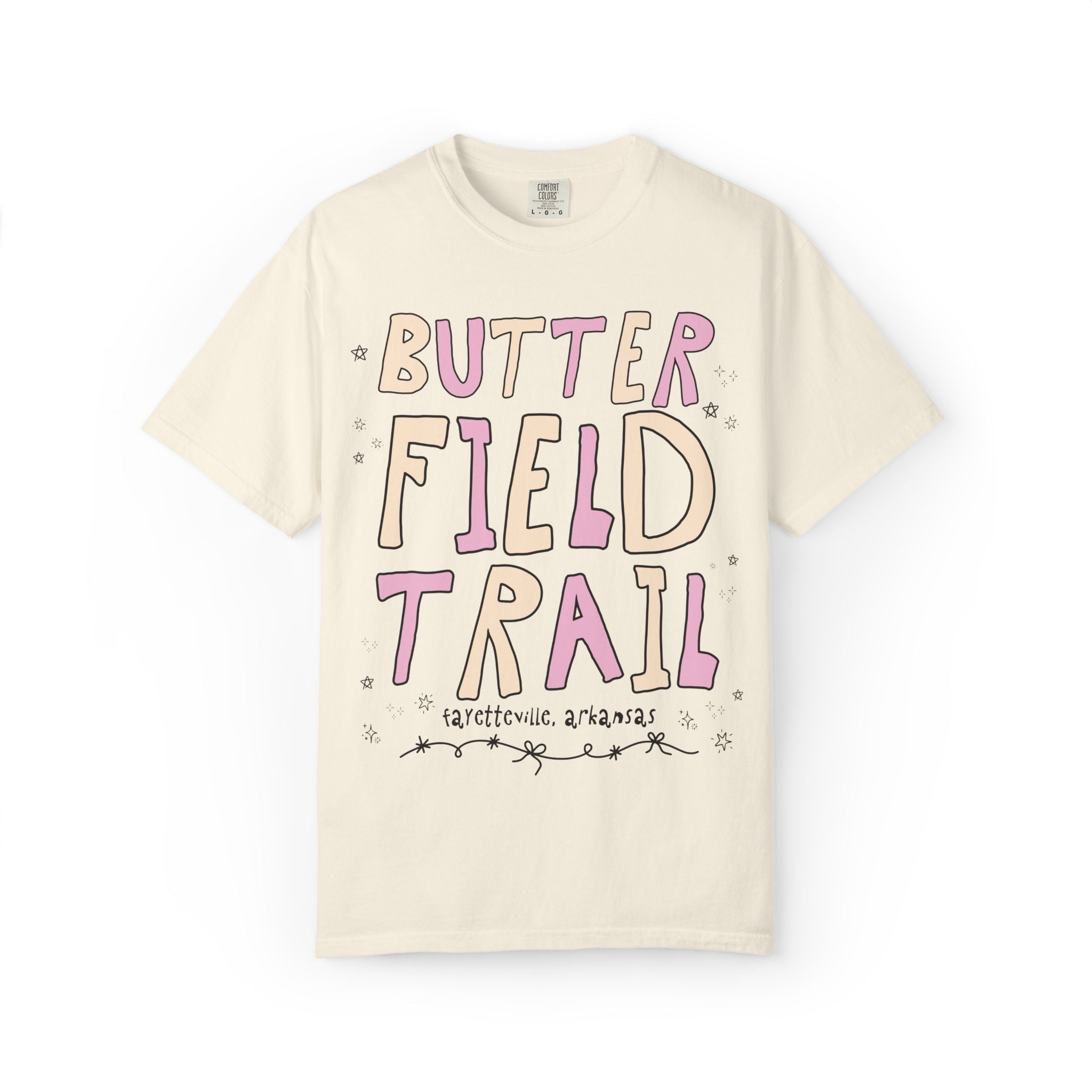 Butterfield Trail Elementary Tee Shirt: Pink and Beige Letters | FPS + Opal and June Tee Shirt, Fayetteville Public Schools - Opal and June