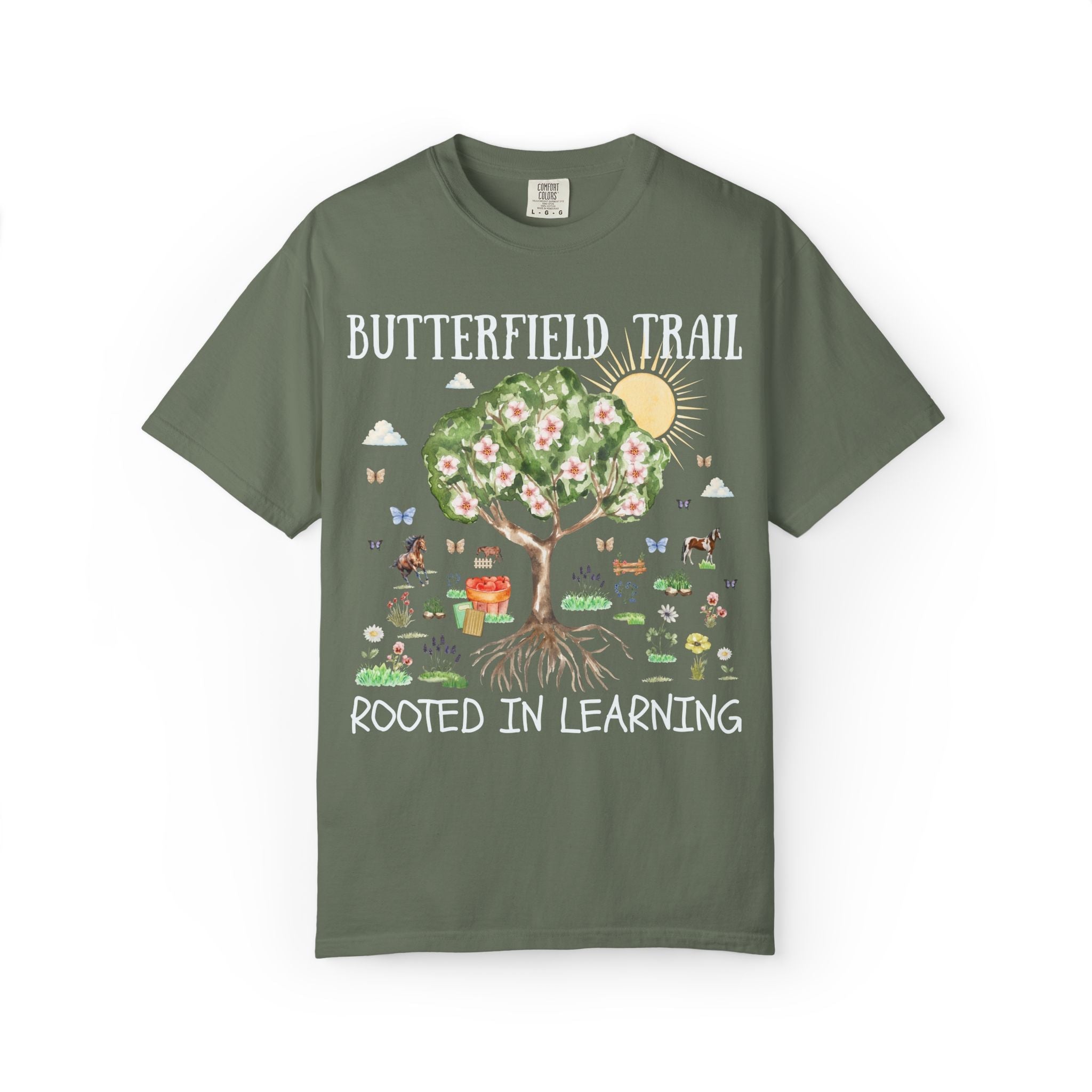 Butterfield Trail Elementary Tee Shirt: Rooted in Learning | FPS + Opal and June Tee Shirt, Fayetteville Public Schools - Opal and June