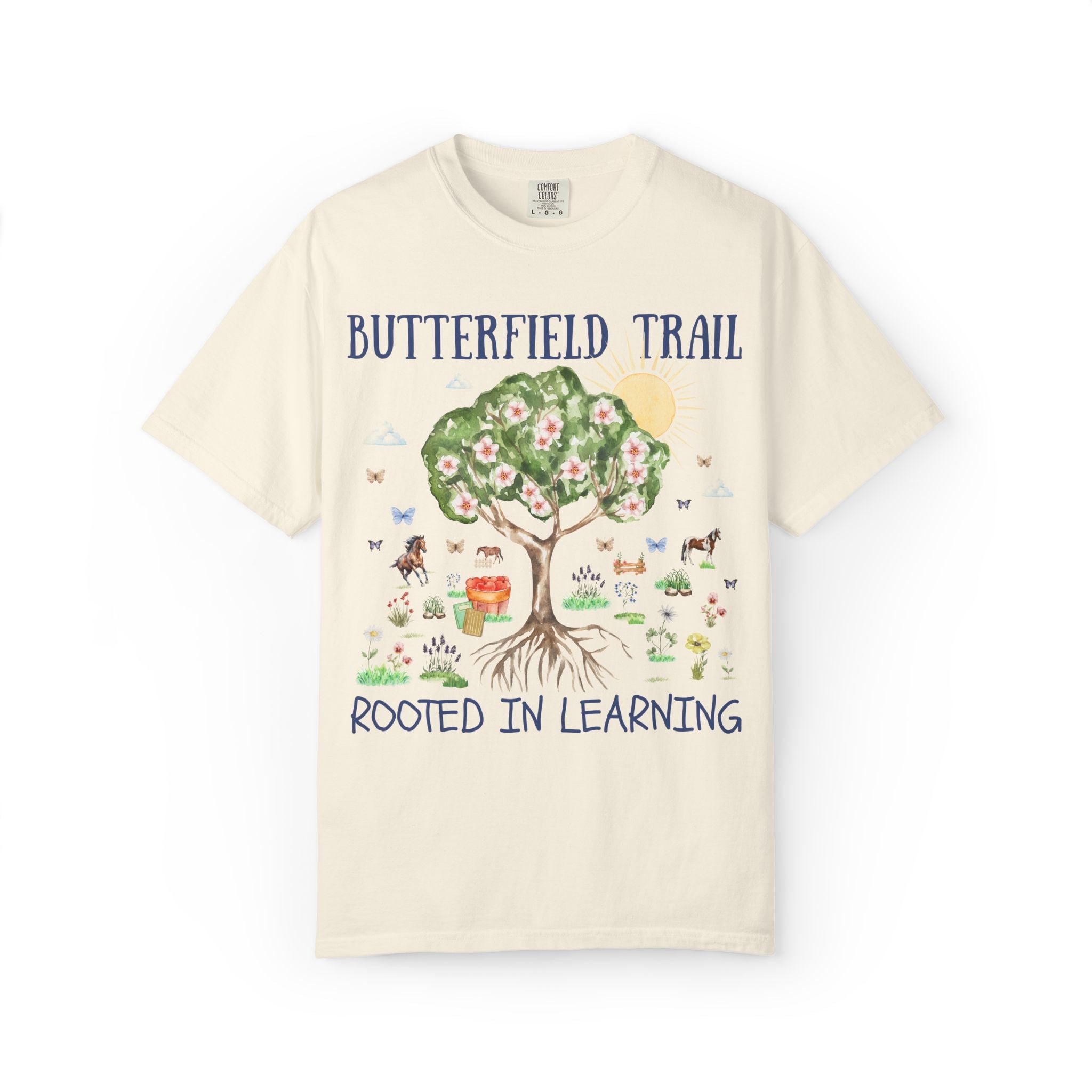 Butterfield Trail Elementary Tee Shirt: Rooted in Learning | FPS + Opal and June Tee Shirt, Fayetteville Public Schools - Opal and June