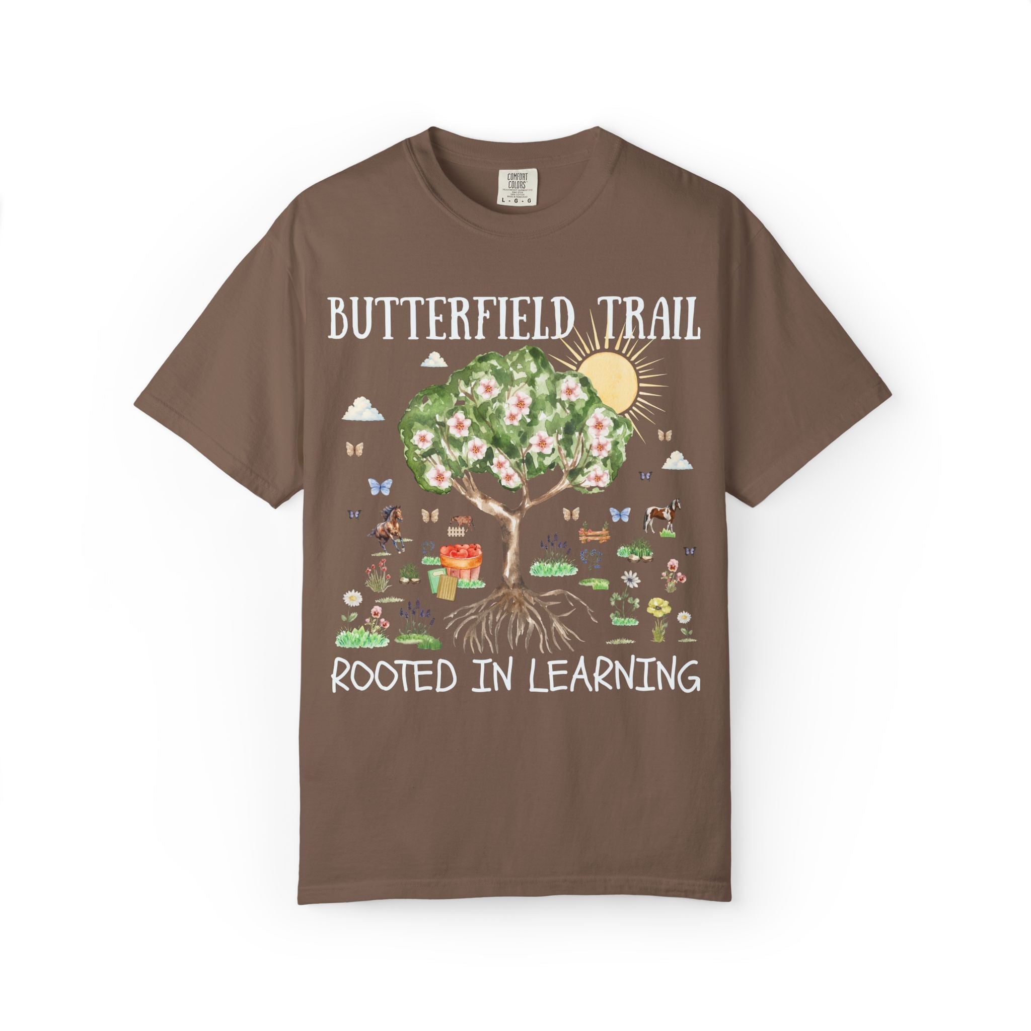 Butterfield Trail Elementary Tee Shirt: Rooted in Learning | FPS + Opal and June Tee Shirt, Fayetteville Public Schools - Opal and June
