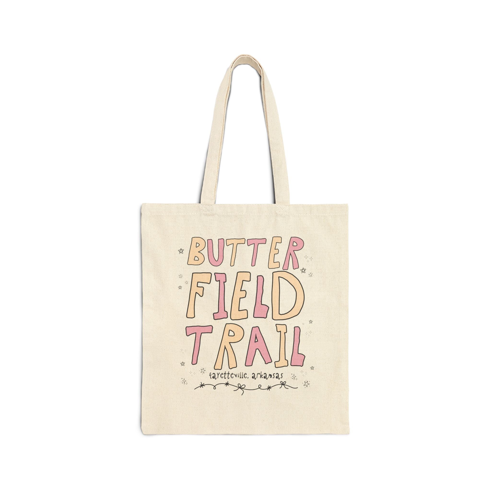 Butterfield Trail Elementary Tote Bag: Pink and Beige Letters | FPS + Opal and June Tote Bag, Fayetteville Public Schools - Opal and June