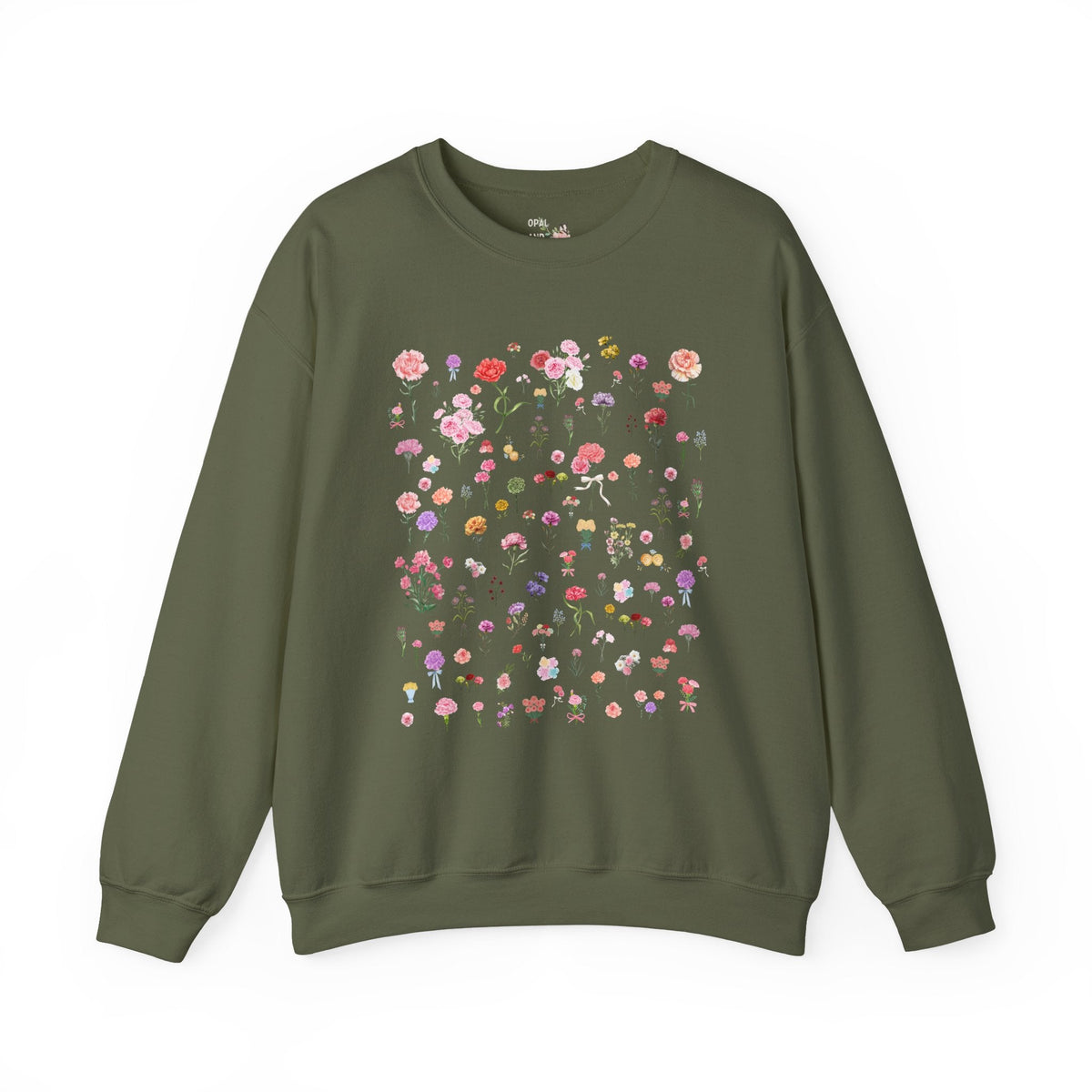 Carnation Flower Sweatshirt: Boho Goblincore Crewneck with January Birth Month Flower, Cottagecore Garden Lover Sweatshirt for Birthday - Opal and June