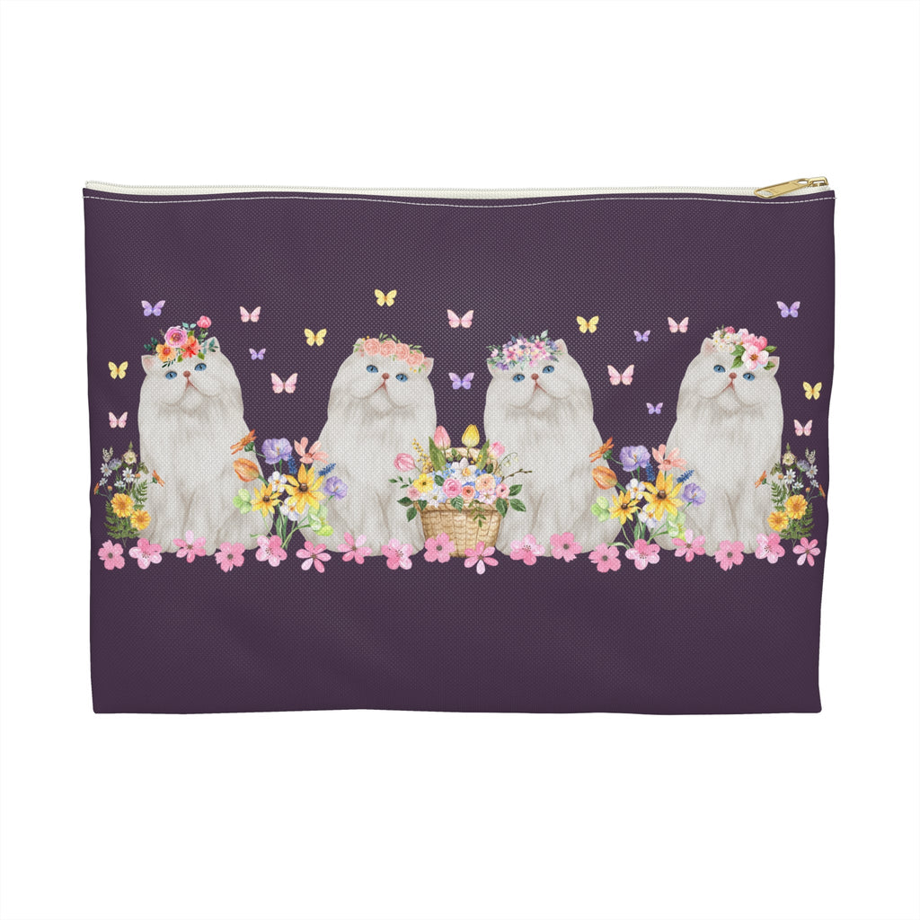 Cat Lover Gift, Cat Mom: Floral Cottagecore Accessory Pouch with Flowers, Boho Butterflies, Silly Whimsigoth Bag with Zipper, Animal Lover - Opal and June