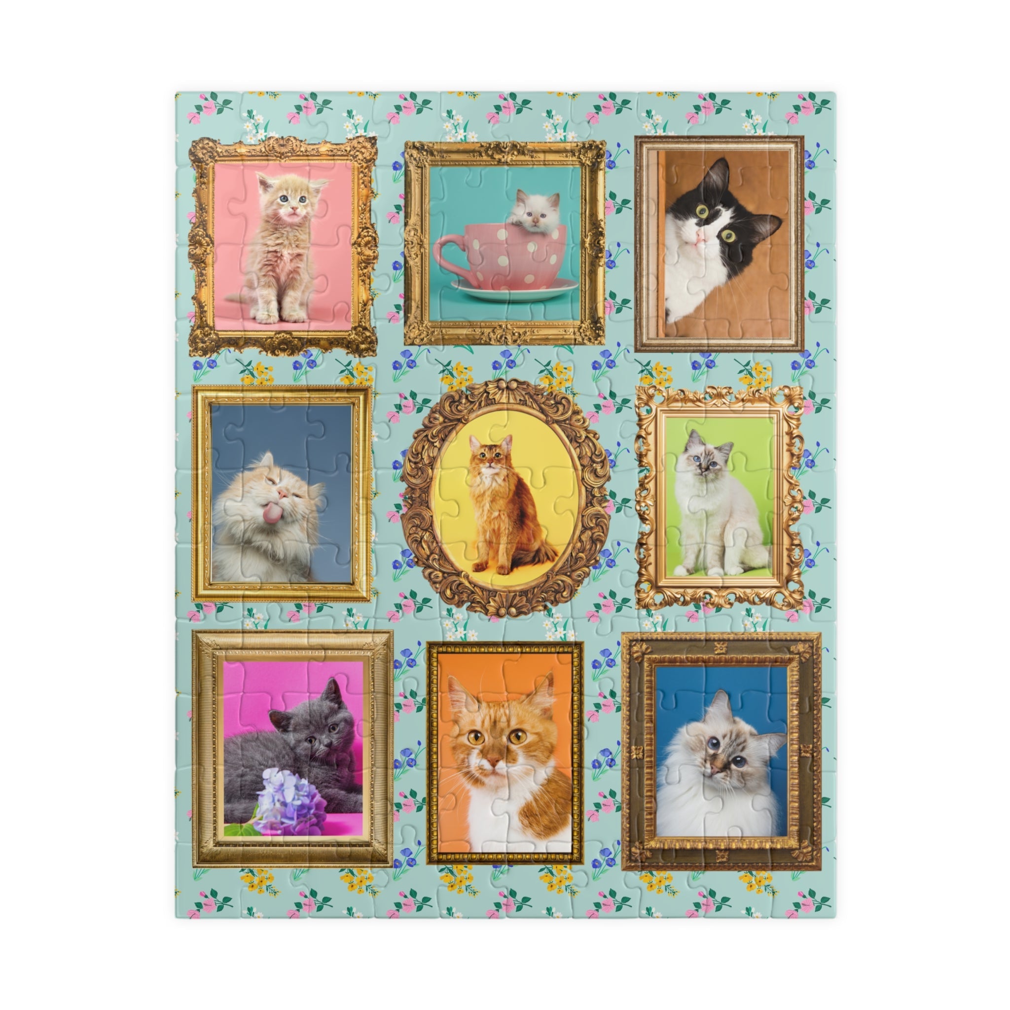 Cat Lover Puzzle: Colorful Cat Mom or Cat Dad Gift, 500 Piece Puzzle of Wall Gallery Aesthetic Framed Portraits of Adorable Cats and Kittens - Opal and June