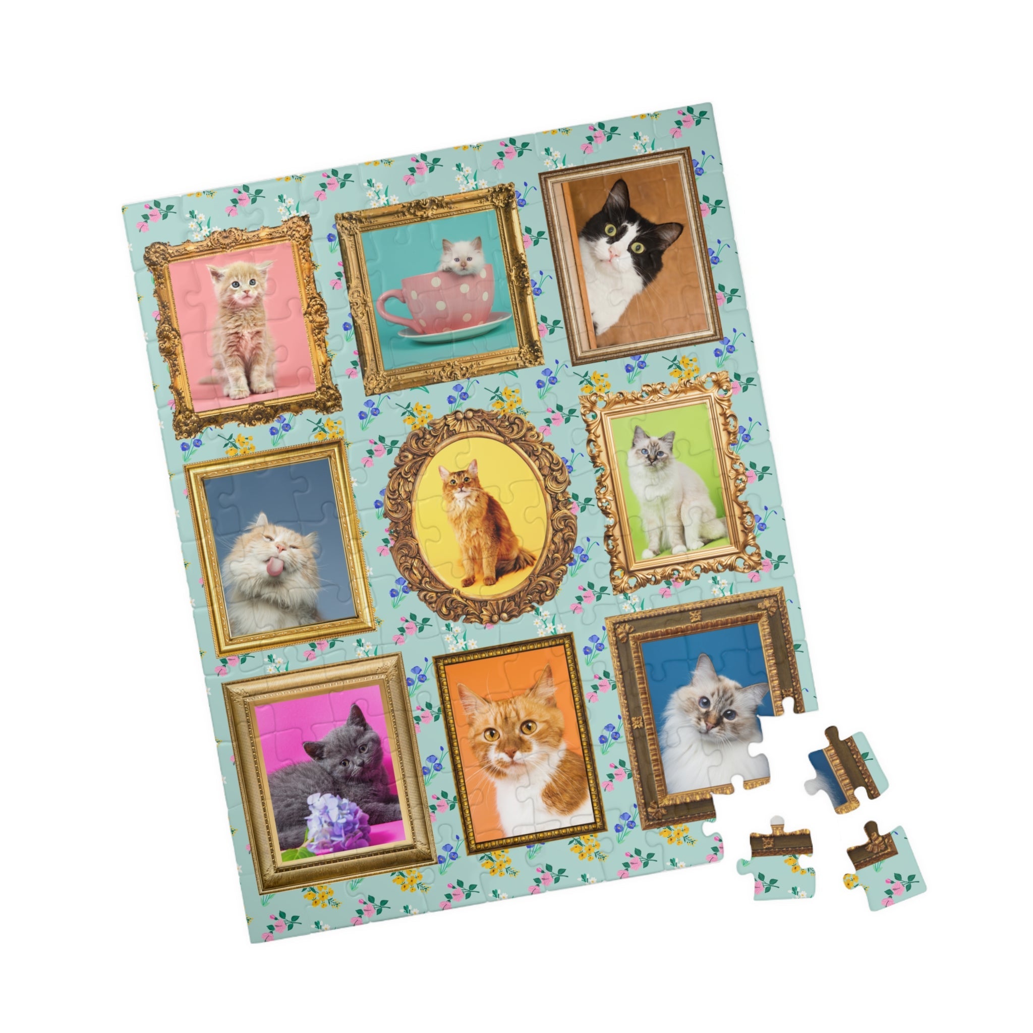 Cat Lover Puzzle: Colorful Cat Mom or Cat Dad Gift, 500 Piece Puzzle of Wall Gallery Aesthetic Framed Portraits of Adorable Cats and Kittens - Opal and June