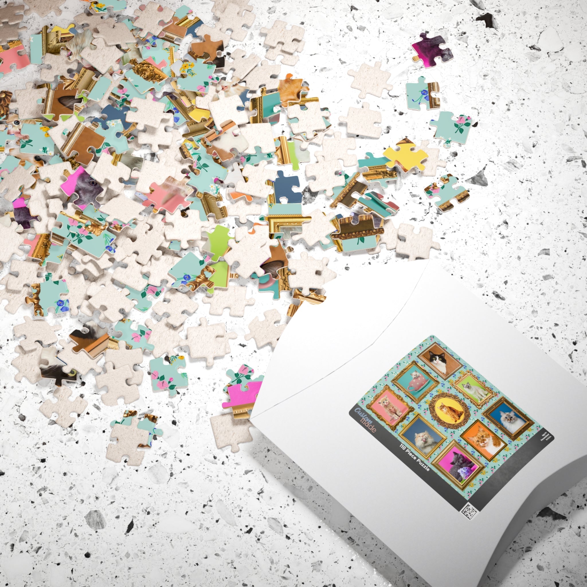 Cat Lover Puzzle: Colorful Cat Mom or Cat Dad Gift, 500 Piece Puzzle of Wall Gallery Aesthetic Framed Portraits of Adorable Cats and Kittens - Opal and June