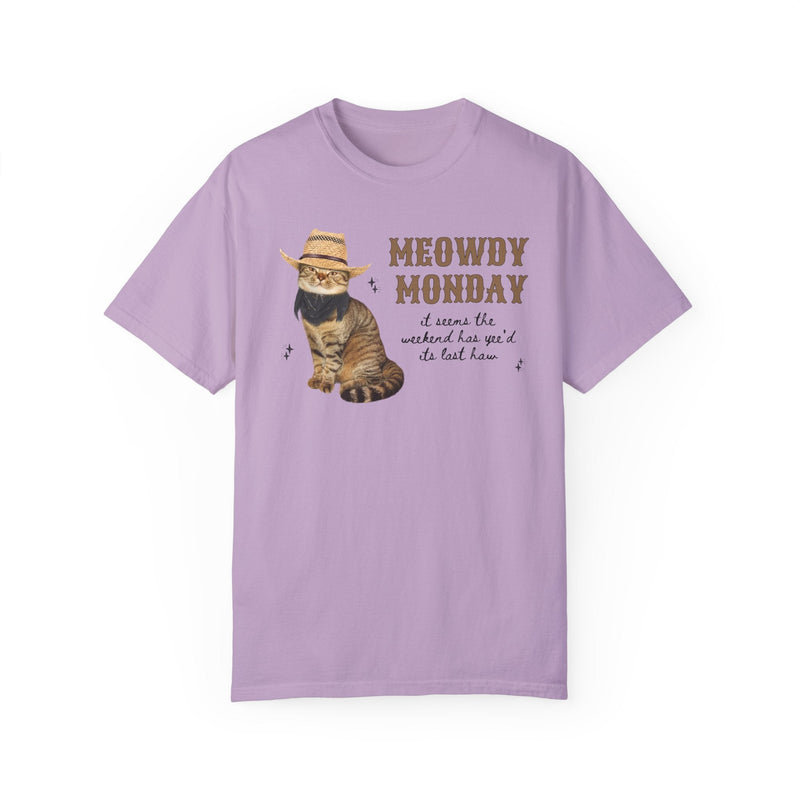 Cat Lover Tee Shirt with Groovy Western Vibes: Meowdy Monday, Silly Country Rodeo Cat Mom or Cat Dad T-Shirt with Stars, Gift for Daughter - Opal and June