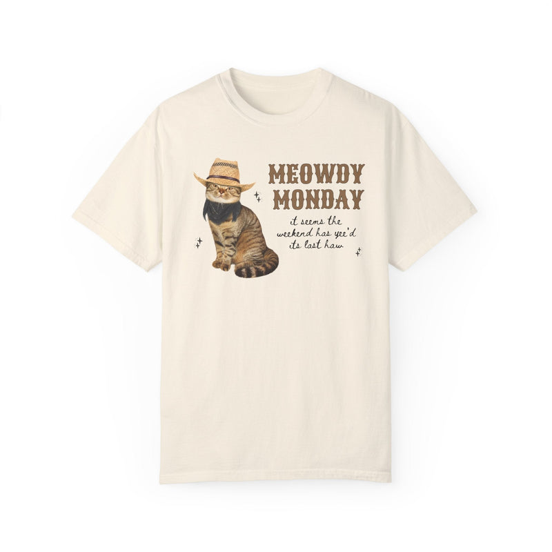 Cat Lover Tee Shirt with Groovy Western Vibes: Meowdy Monday, Silly Country Rodeo Cat Mom or Cat Dad T-Shirt with Stars, Gift for Daughter - Opal and June