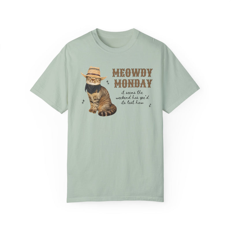 Cat Lover Tee Shirt with Groovy Western Vibes: Meowdy Monday, Silly Country Rodeo Cat Mom or Cat Dad T-Shirt with Stars, Gift for Daughter - Opal and June