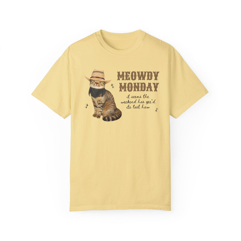 Cat Lover Tee Shirt with Groovy Western Vibes: Meowdy Monday, Silly Country Rodeo Cat Mom or Cat Dad T-Shirt with Stars, Gift for Daughter - Opal and June