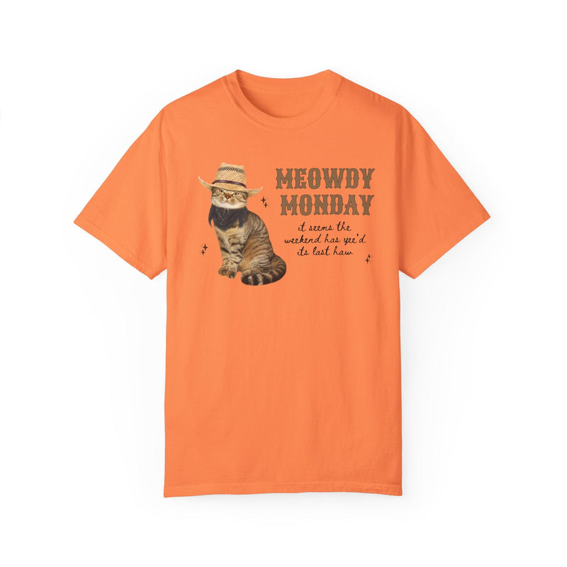 Cat Lover Tee Shirt with Groovy Western Vibes: Meowdy Monday, Silly Country Rodeo Cat Mom or Cat Dad T-Shirt with Stars, Gift for Daughter - Opal and June