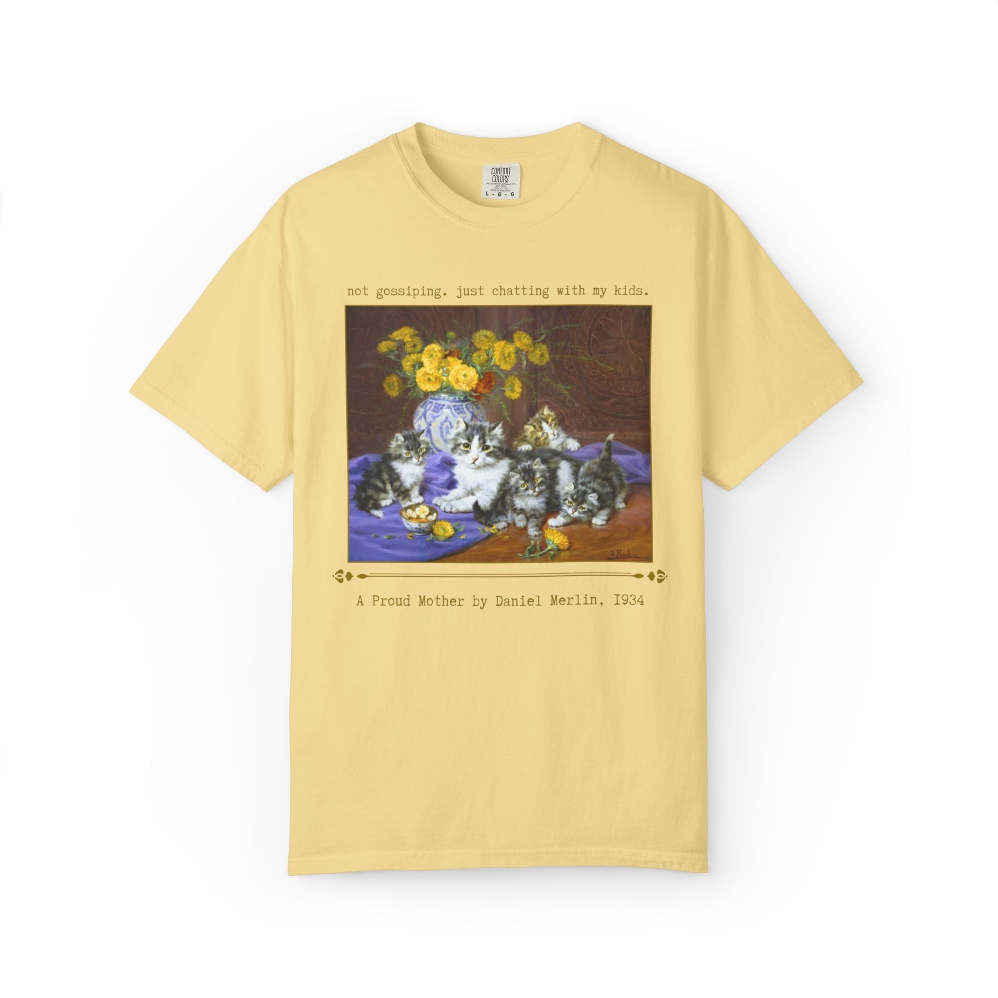 Cat Mom Art History Tee Shirt: Not Gossiping, Just Chatting with My Kids, Gift for Chatty Mom from Teen Daughter, Floral Kitten Lover Gift - Opal and June