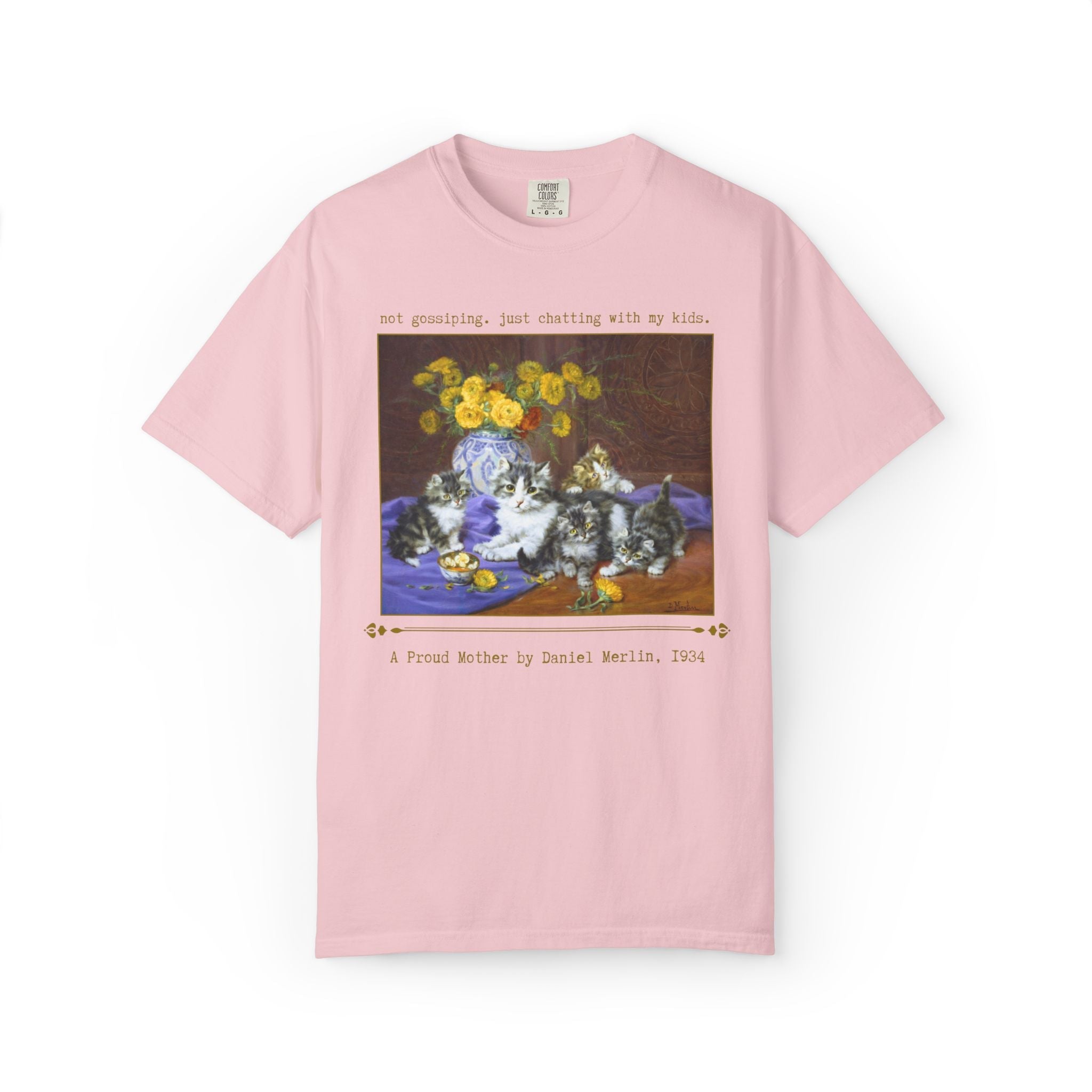 Cat Mom Art History Tee Shirt: Not Gossiping, Just Chatting with My Kids, Gift for Chatty Mom from Teen Daughter, Floral Kitten Lover Gift - Opal and June