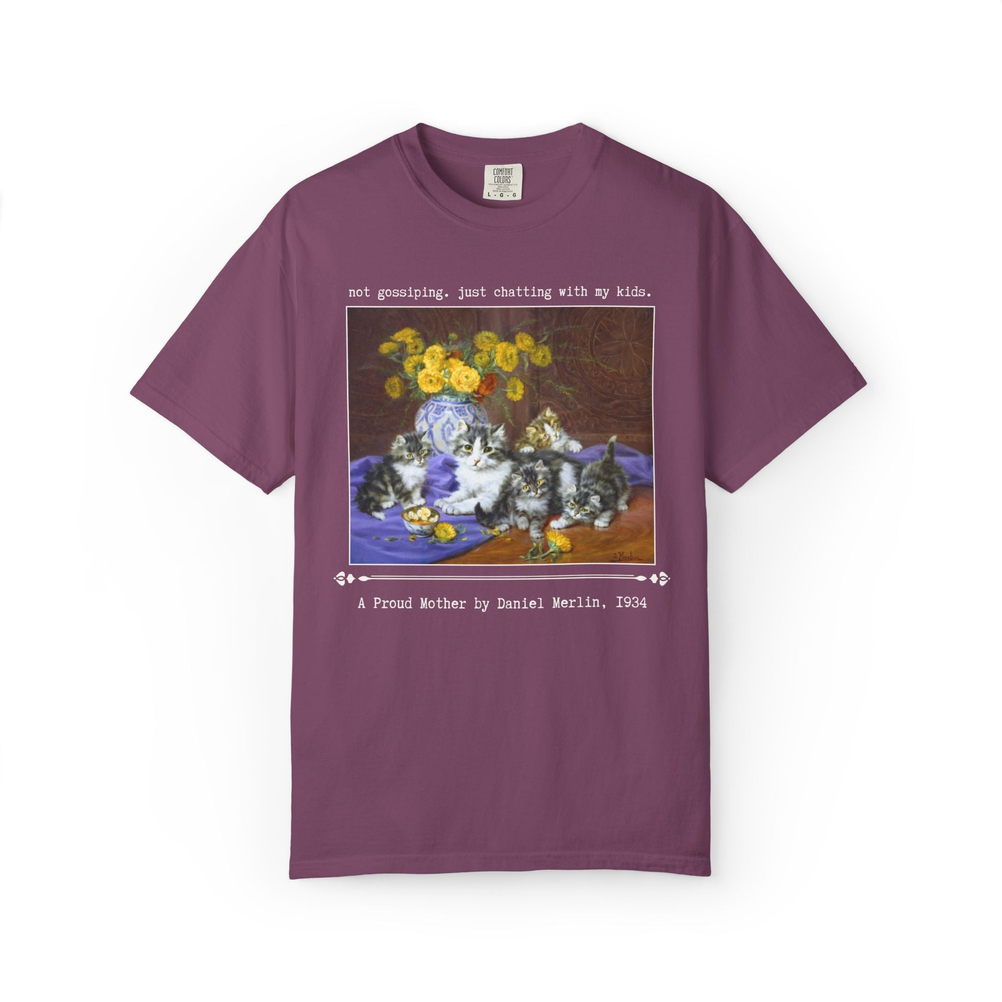 Cat Mom Art History Tee Shirt: Not Gossiping, Just Chatting with My Kids, Gift for Chatty Mom from Teen Daughter, Floral Kitten Lover Gift - Opal and June