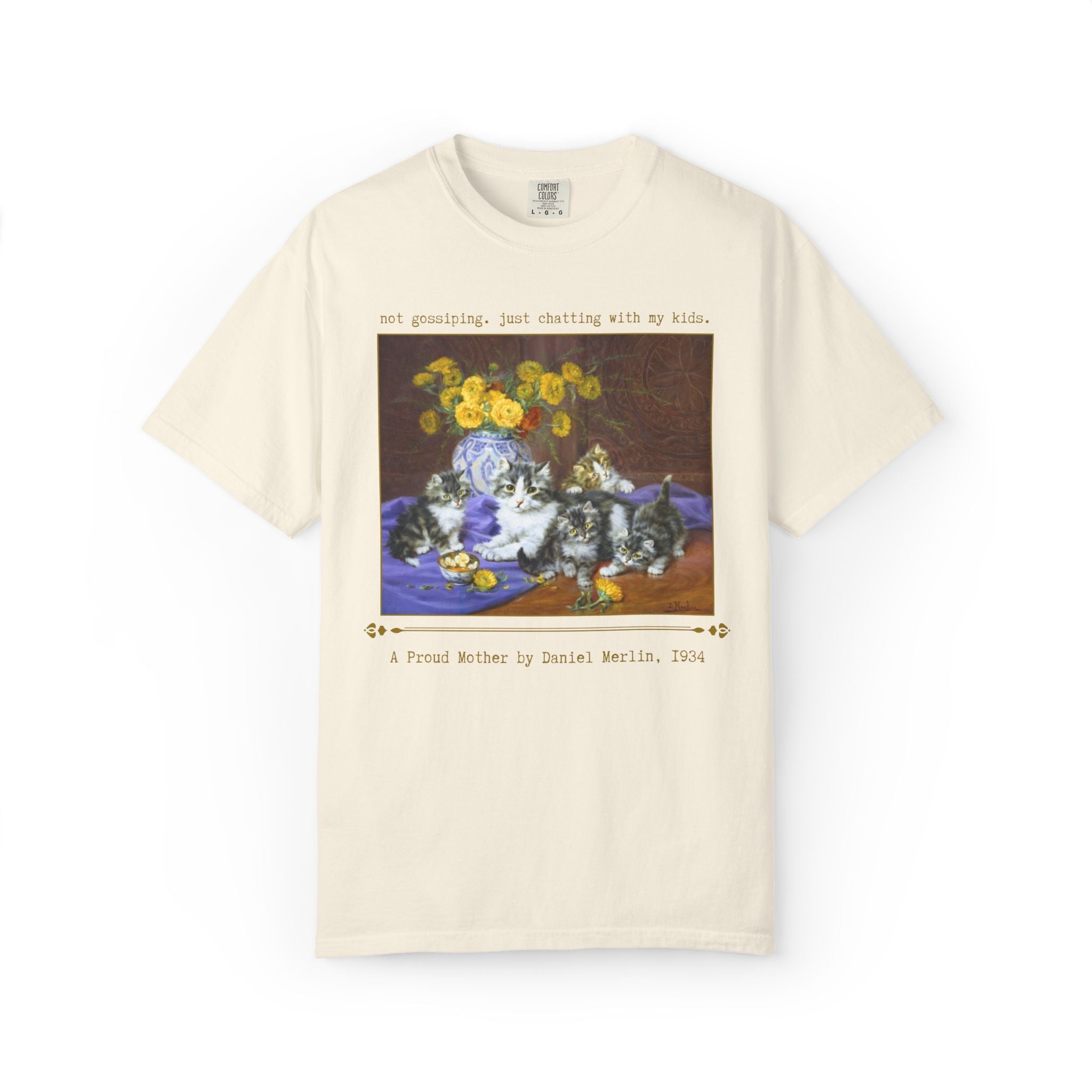 Cat Mom Art History Tee Shirt: Not Gossiping, Just Chatting with My Kids, Gift for Chatty Mom from Teen Daughter, Floral Kitten Lover Gift - Opal and June