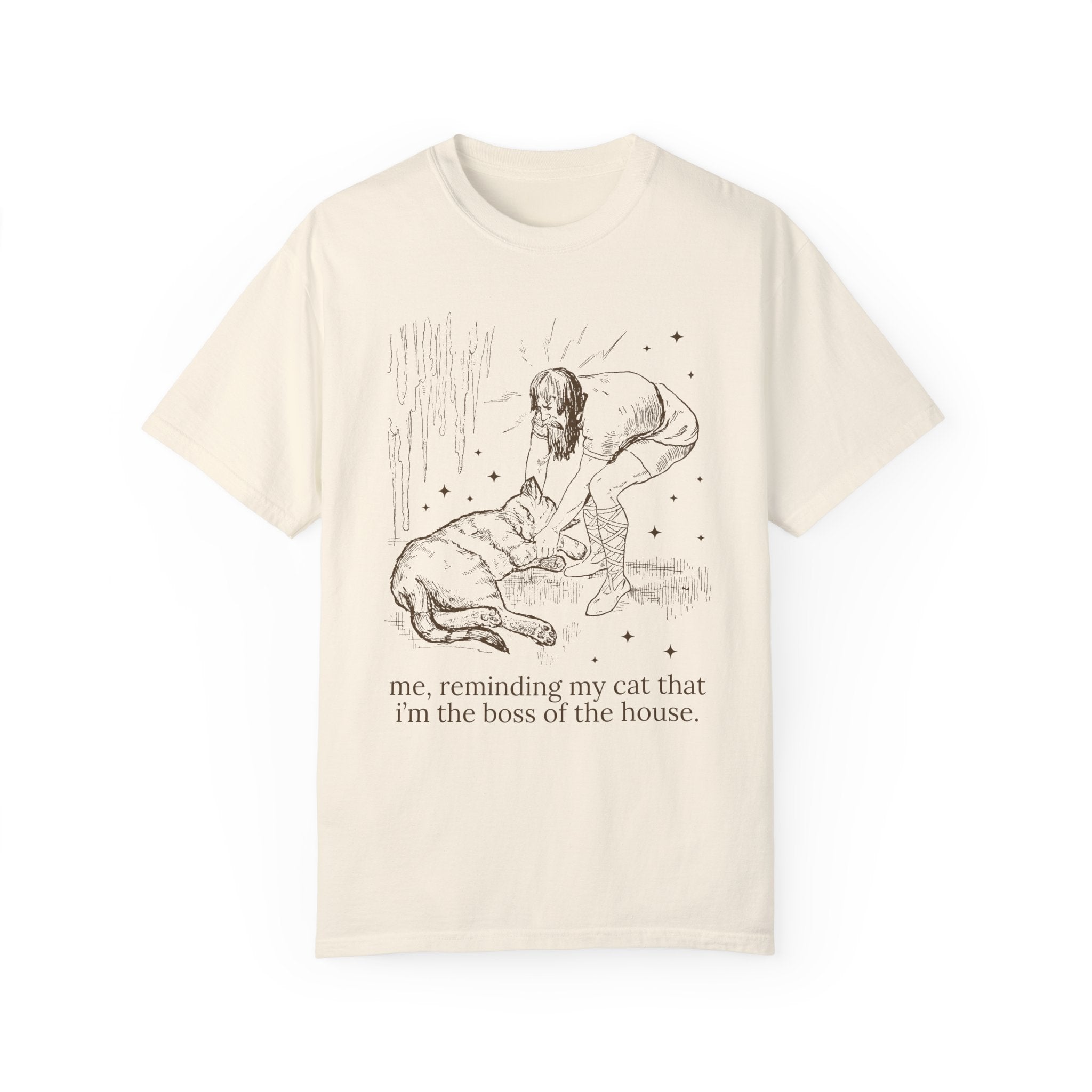 Cat Mom or Cat Dad Tee Shirt. Friend Whose Cat is the Boss, Silly Animal Lover T-Shirt with Stars, Cat Owner, Cat Lover Present for Sister - Opal and June