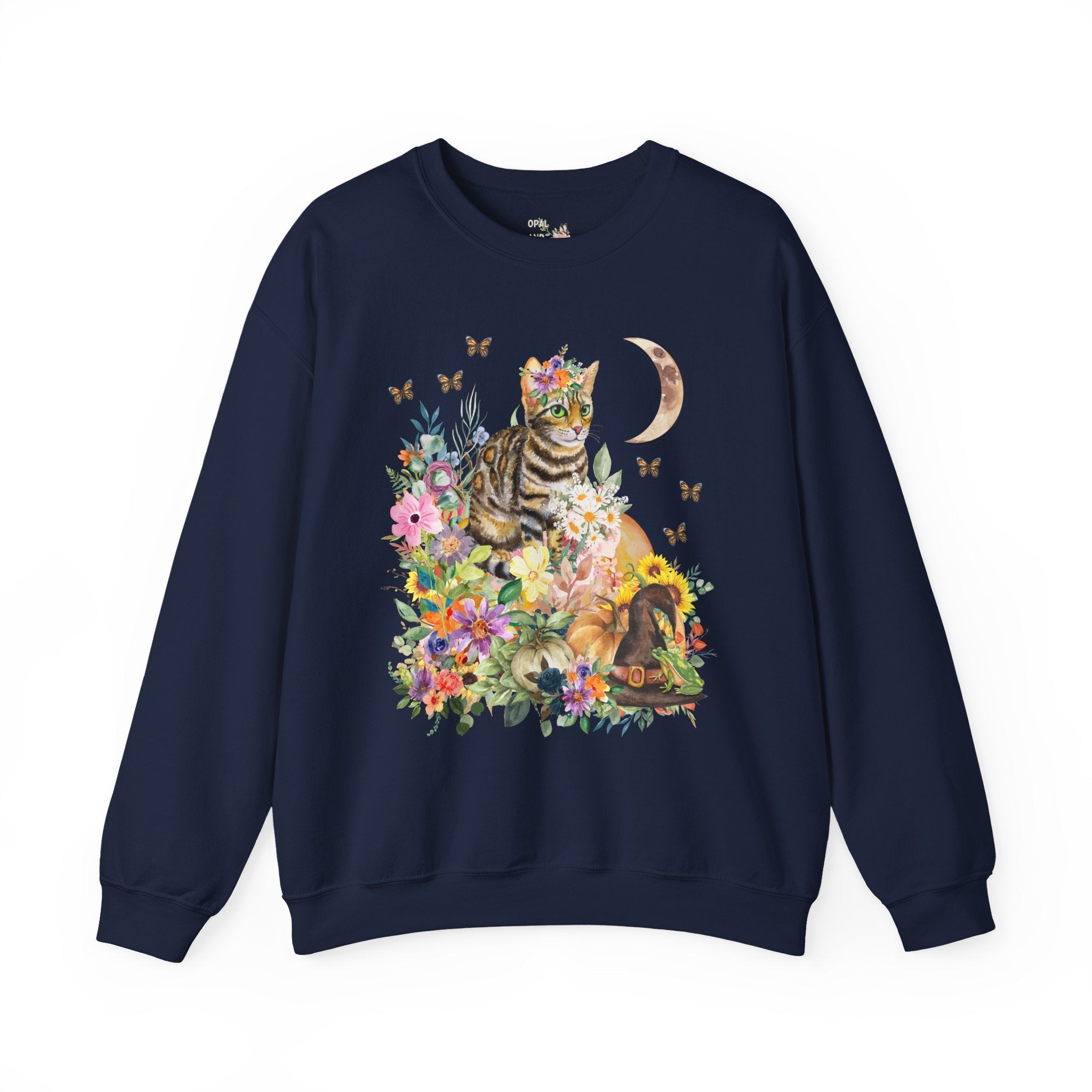 Cat Shirt: Fall Cottagecore Sweatshirt | Gift for Cat Lover, Halloween Sweatshirt, Cat with Flowers, Cat Mom Gift Idea, 90s Aesthetic - Opal and June