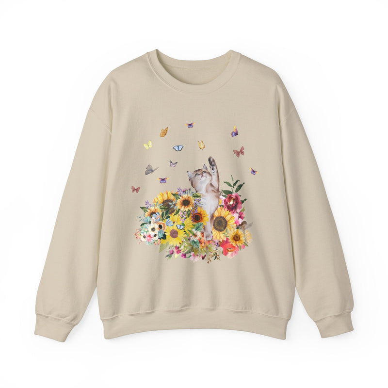 Cat Sweatshirt for Fall: 90's Throwback Shirt | Gift for Cat Mom, Funny Cat Sweatshirt, Nostalgic Sweatshirt of Cat, Kitten with Butterflies - Opal and June