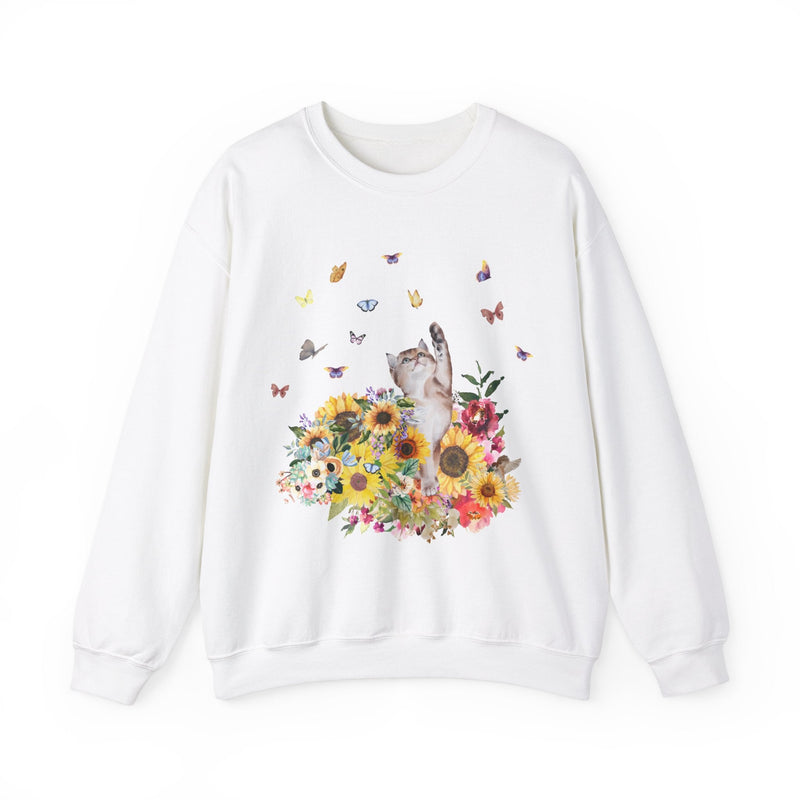 Cat Sweatshirt for Fall: 90's Throwback Shirt | Gift for Cat Mom, Funny Cat Sweatshirt, Nostalgic Sweatshirt of Cat, Kitten with Butterflies - Opal and June