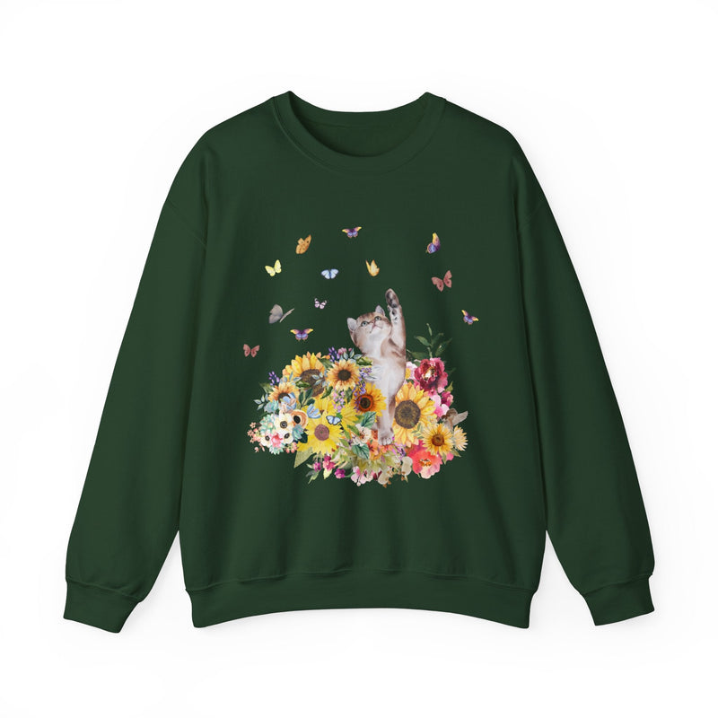 Cat Sweatshirt for Fall: 90's Throwback Shirt | Gift for Cat Mom, Funny Cat Sweatshirt, Nostalgic Sweatshirt of Cat, Kitten with Butterflies - Opal and June