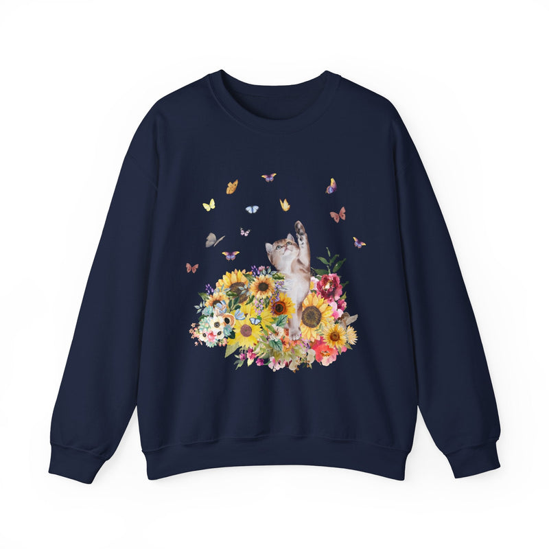 Cat Sweatshirt for Fall: 90's Throwback Shirt | Gift for Cat Mom, Funny Cat Sweatshirt, Nostalgic Sweatshirt of Cat, Kitten with Butterflies - Opal and June