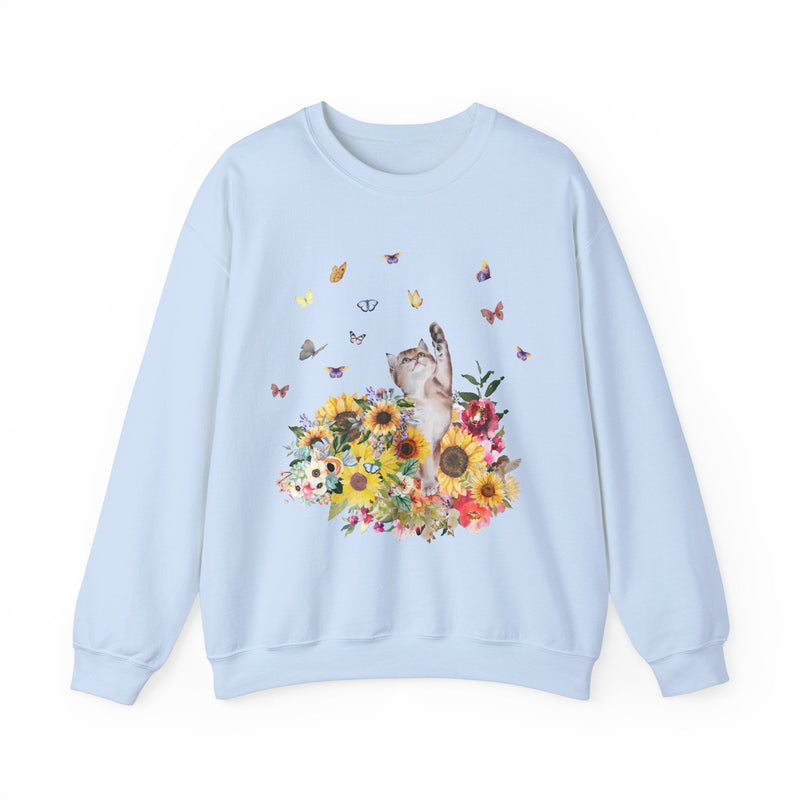 Cat Sweatshirt for Fall: 90's Throwback Shirt | Gift for Cat Mom, Funny Cat Sweatshirt, Nostalgic Sweatshirt of Cat, Kitten with Butterflies - Opal and June