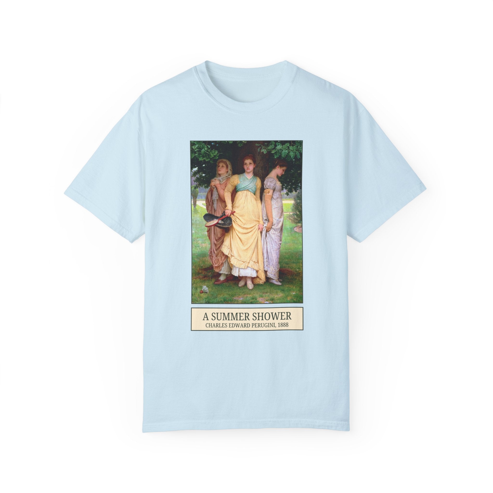 Charles Edward Perugini Art History Tee Shirt: A Summer Shower, 19th Century European Art, Victorian History, Famous Paintings of Women - Opal and June