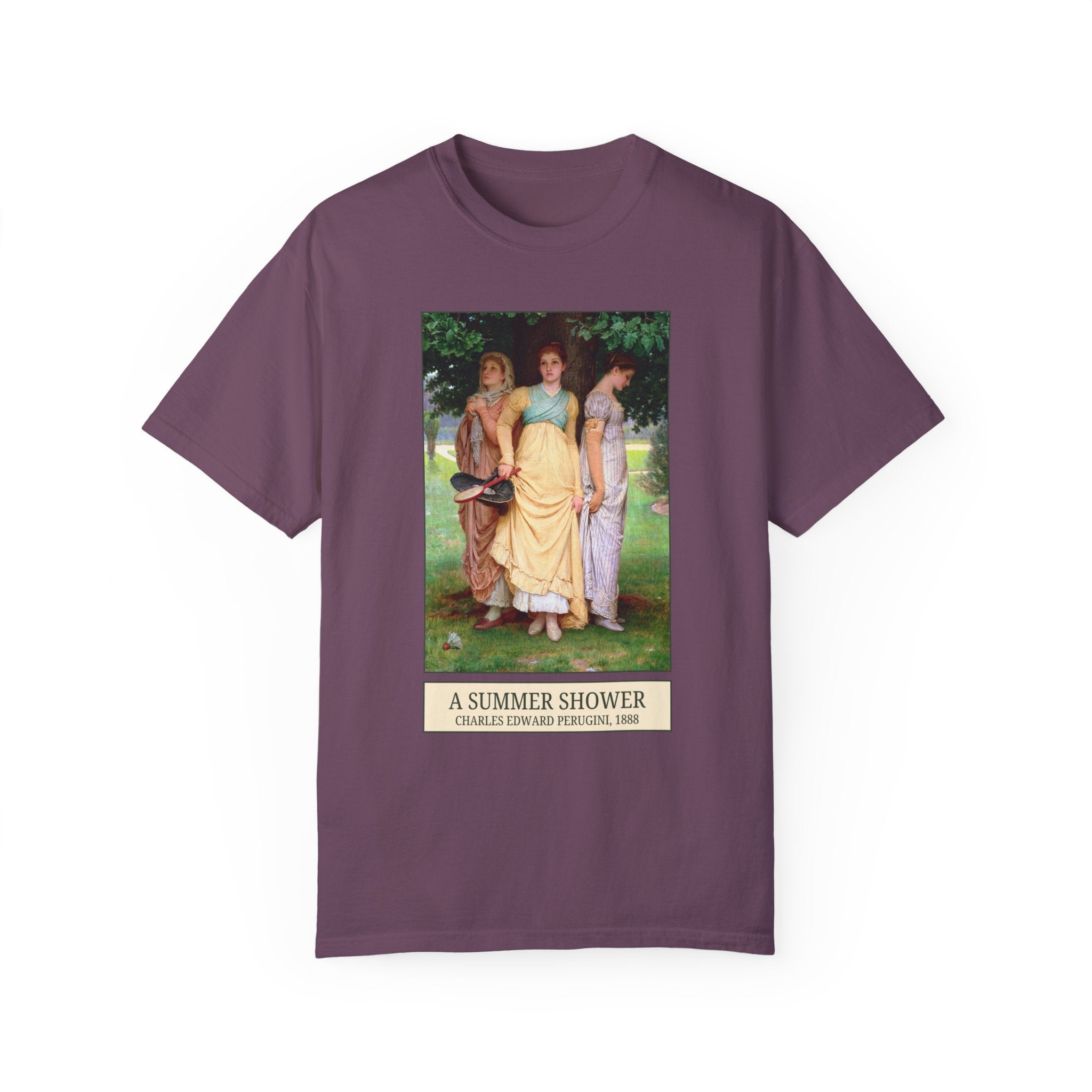 Charles Edward Perugini Art History Tee Shirt: A Summer Shower, 19th Century European Art, Victorian History, Famous Paintings of Women - Opal and June