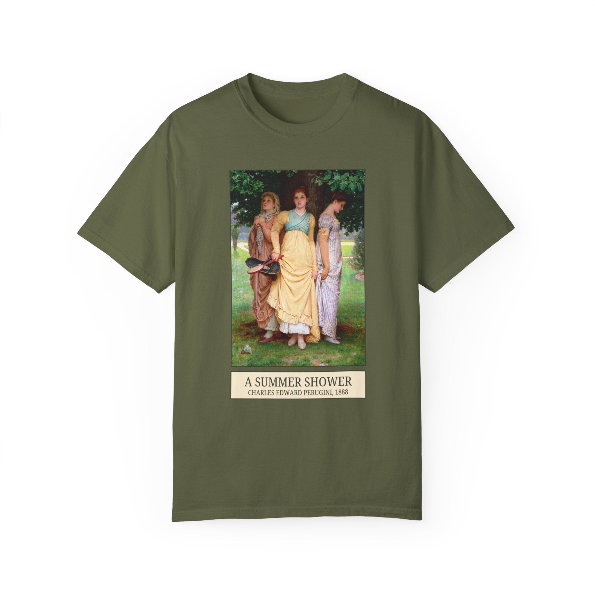 Charles Edward Perugini Art History Tee Shirt: A Summer Shower, 19th Century European Art, Victorian History, Famous Paintings of Women - Opal and June