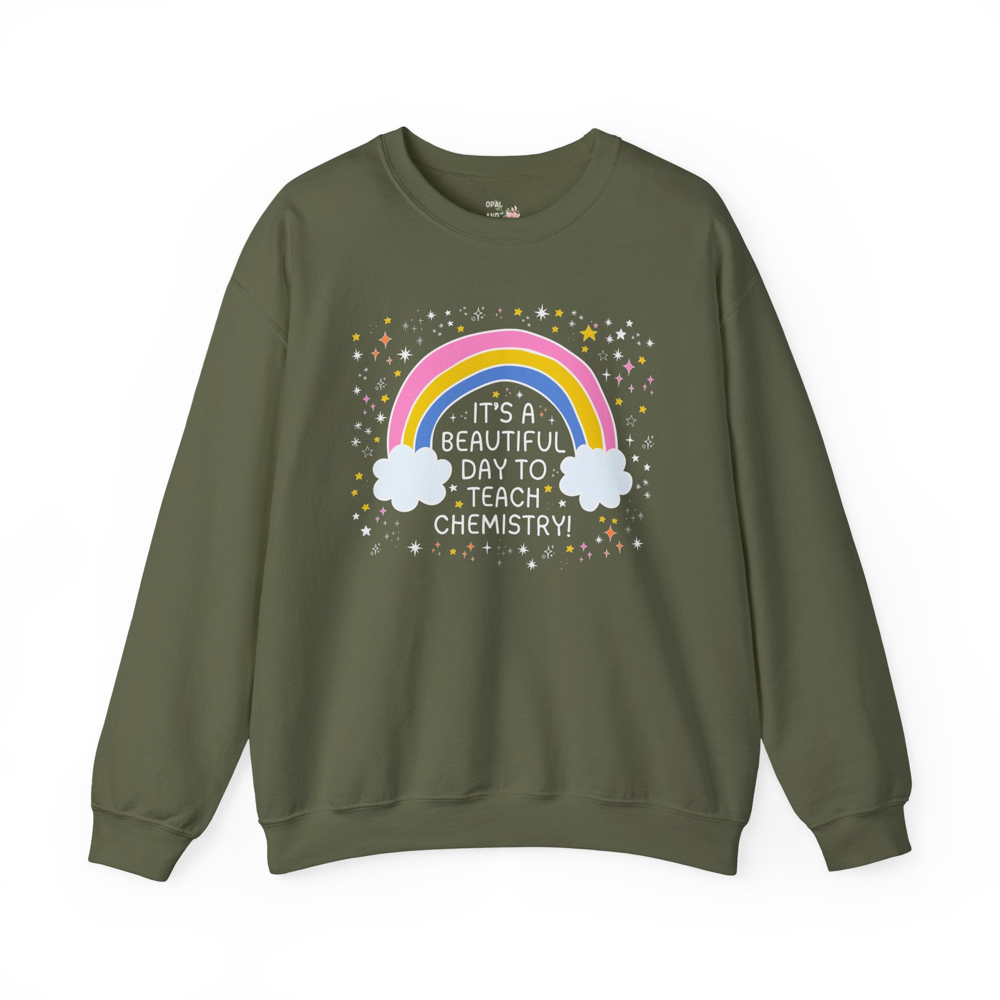 Chemistry Teacher Sweatshirt with Stars, High School Chemistry Teacher, Matching Teacher Shirt with Rainbow, Science Back to School Shirt - Opal and June