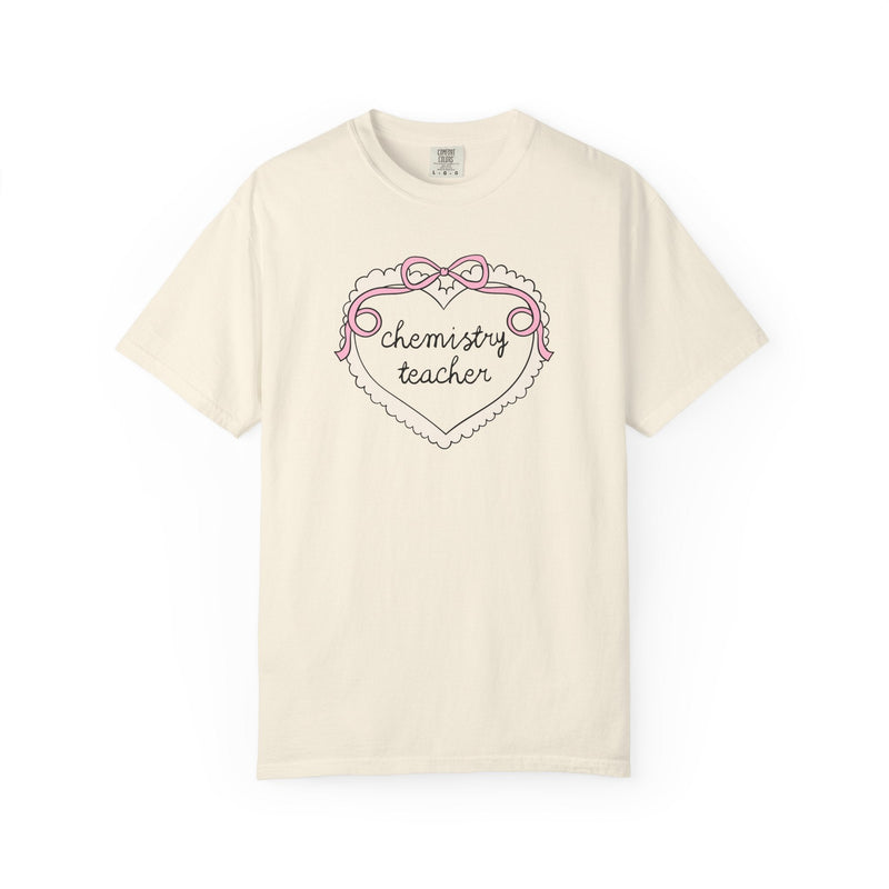 Chemistry Teacher Tee Shirt for Science Department, Cute Retro Aesthetic Heart Tee with Ribbon, Matching Teacher Tee, New Science Teacher - Opal and June