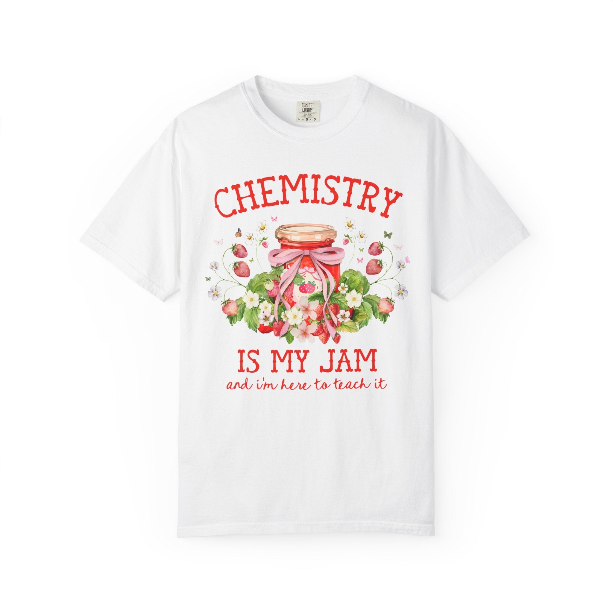 Chemistry Teacher Tee Shirt with Boho Strawberries, Cute Science Department Shirt with Flowers, Matching Chemistry Professor Fruit Lover Tee - Opal and June