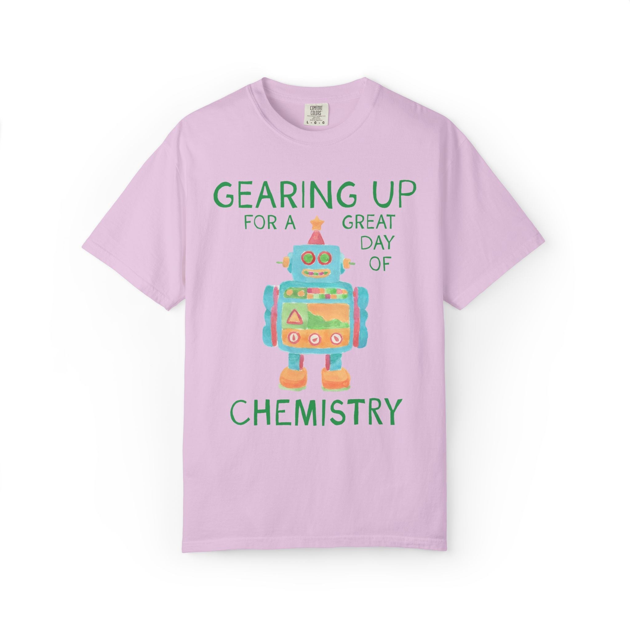 Chemistry Teacher Tee Shirt with Cute Little Robot: Gearing Up for a Great Day, Funny Science Lover Robotics Tee for New School Year - Opal and June