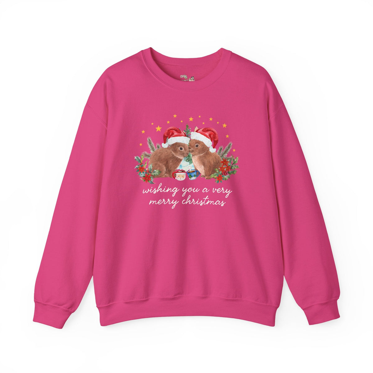 Christmas Animal Lover Swaetshirt with Bunnies Wearing Santa Hats: Wishing You a Very Merry Christmas Kitschy Holiday Crewneck for Zookeeper - Opal and June