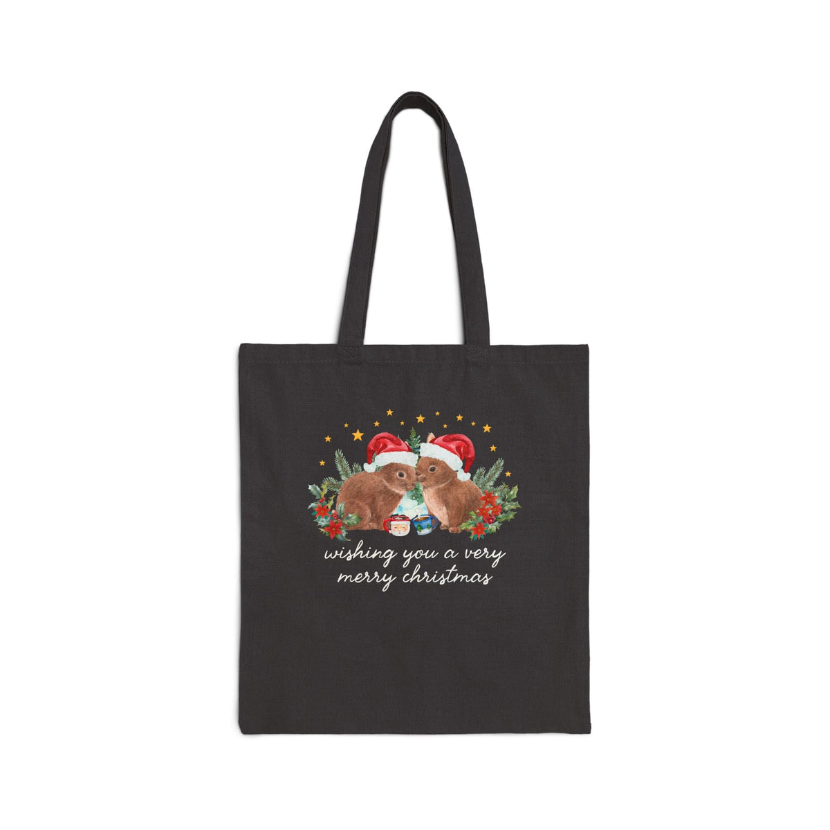 Christmas Animal Lover Tote Bag with Bunnies Wearing Santa Hats: Wishing You a Very Merry Christmas Kitschy Holiday Tote for Zookeeper - Opal and June