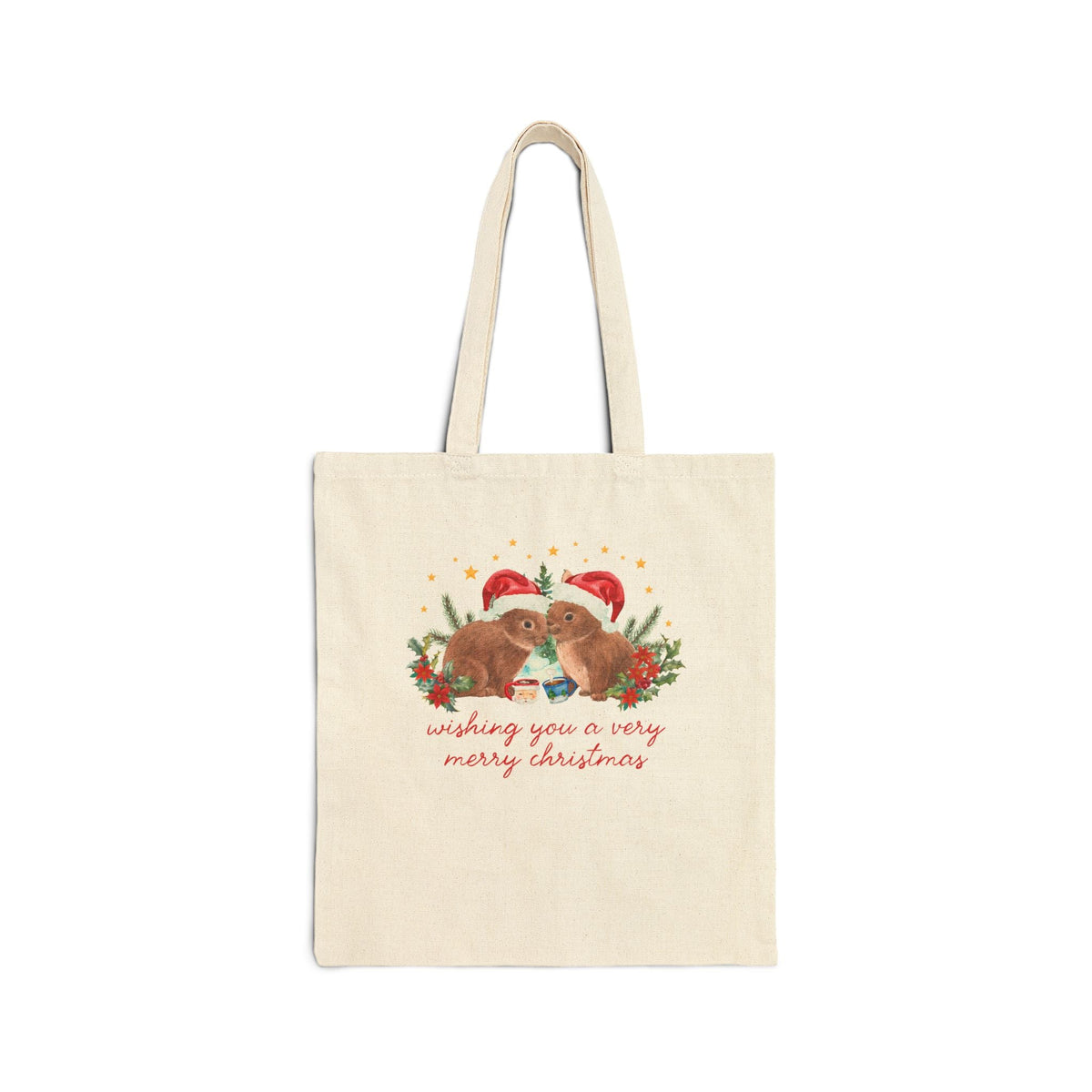 Christmas Animal Lover Tote Bag with Bunnies Wearing Santa Hats: Wishing You a Very Merry Christmas Kitschy Holiday Tote for Zookeeper - Opal and June