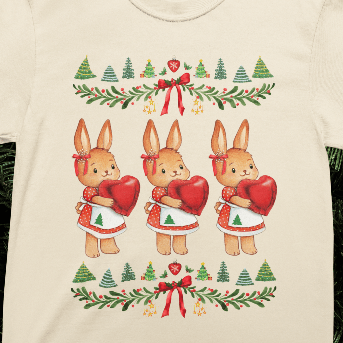 Christmas Bunny Holding a Heart - Opal and June