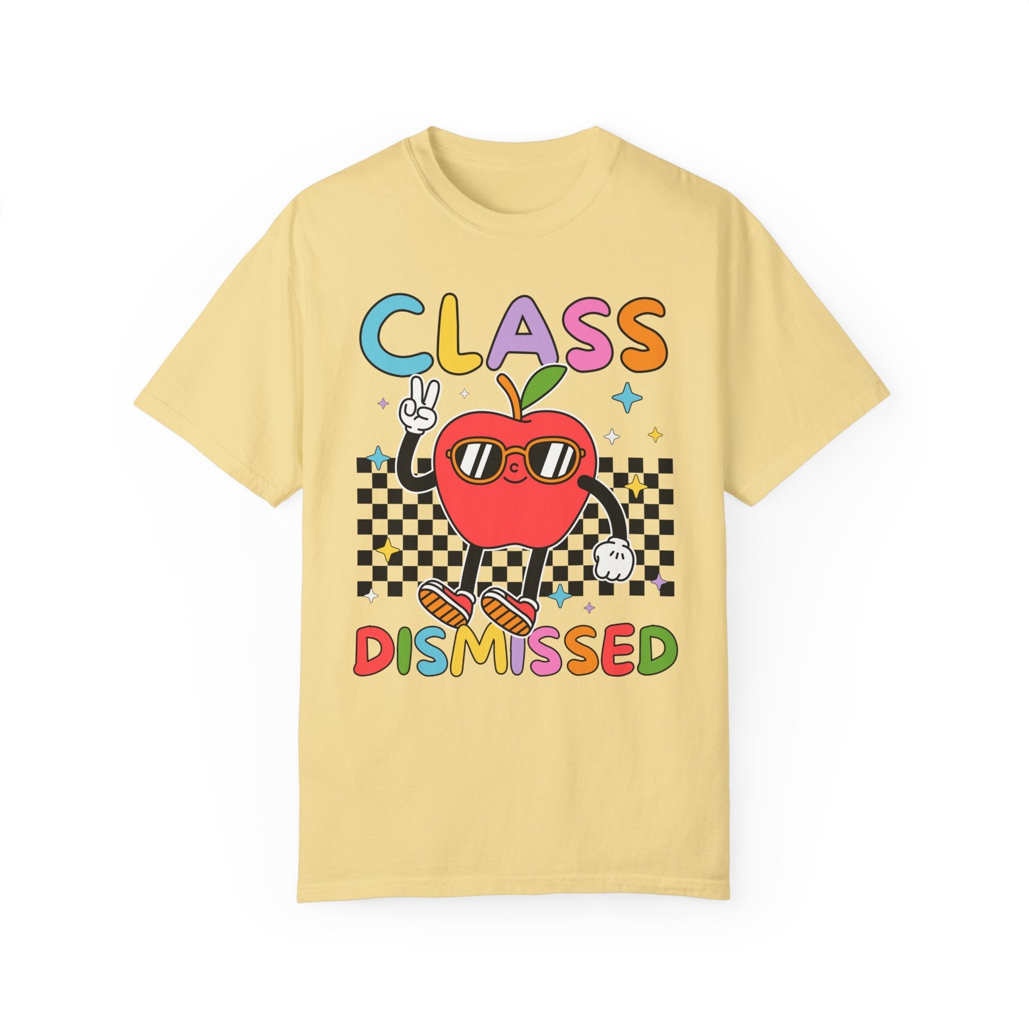 Class Dismissed Last Day of School Teacher Tee Shirt with Groovy Retro Vibe: End of School Year Matching Elementary School Teacher T-Shirt - Opal and June
