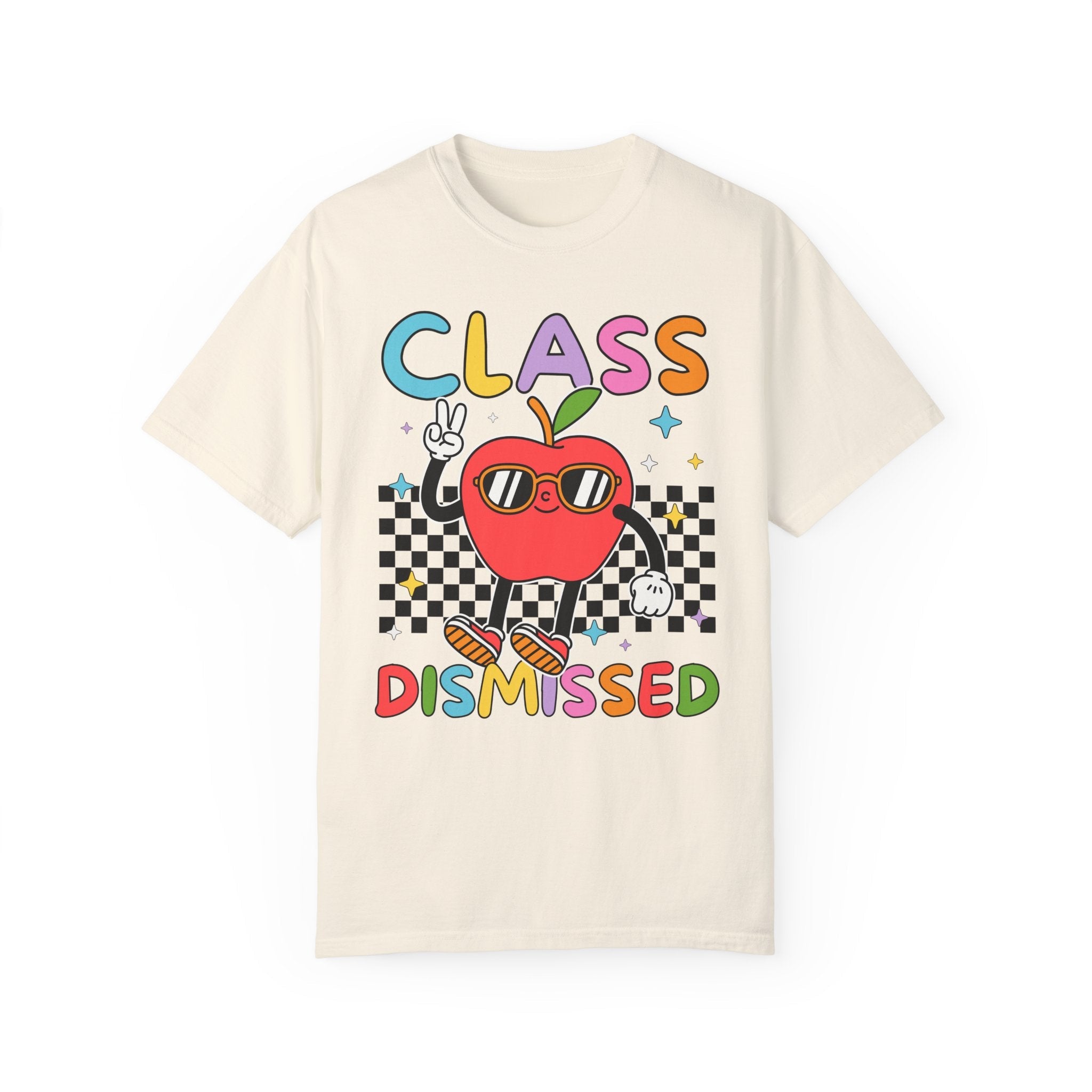 Class Dismissed Last Day of School Teacher Tee Shirt with Groovy Retro Vibe: End of School Year Matching Elementary School Teacher T-Shirt - Opal and June