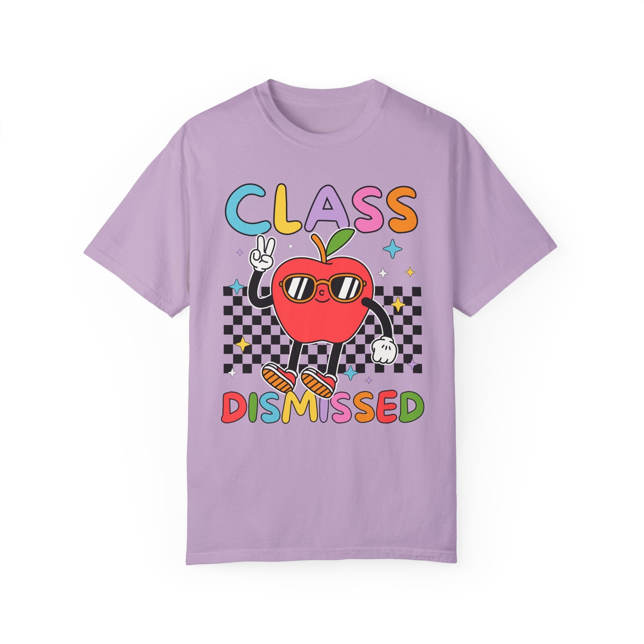 Class Dismissed Last Day of School Teacher Tee Shirt with Groovy Retro Vibe: End of School Year Matching Elementary School Teacher T-Shirt - Opal and June