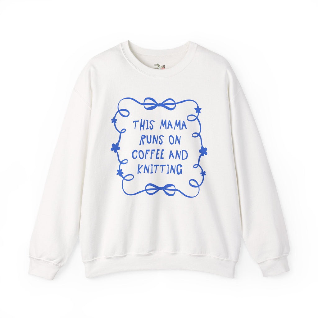 Coffee and Knitting Mother's Day Sweatshirt with Bows and Flowers, Present for Mom Who Loves Knitting, Cute Knitting Lover Shirt with Ribbon - Opal and June