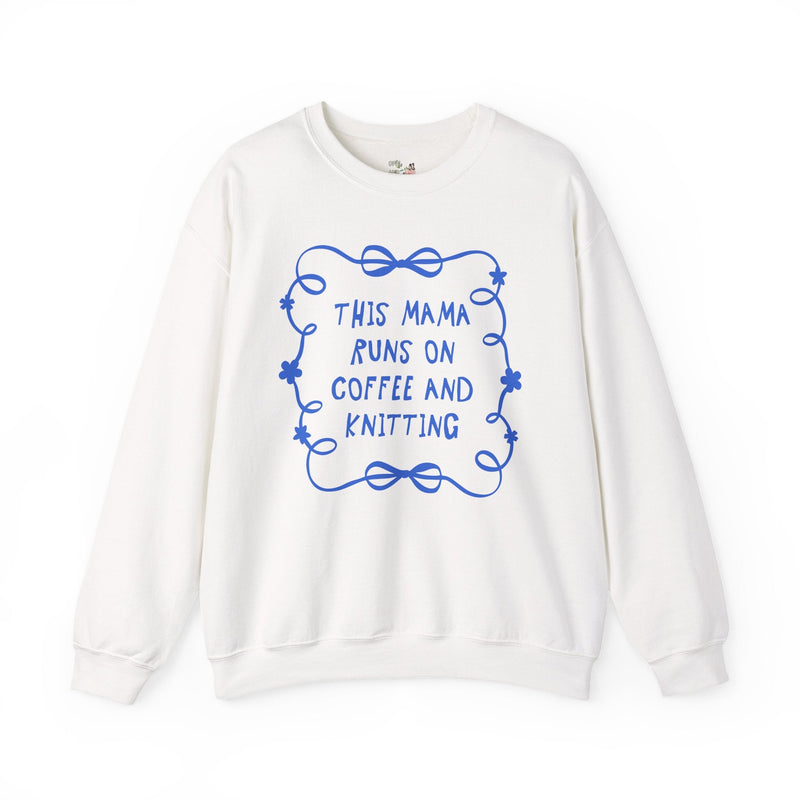 Coffee and Knitting Mother's Day Sweatshirt with Bows and Flowers, Present for Mom Who Loves Knitting, Cute Knitting Lover Shirt with Ribbon - Opal and June