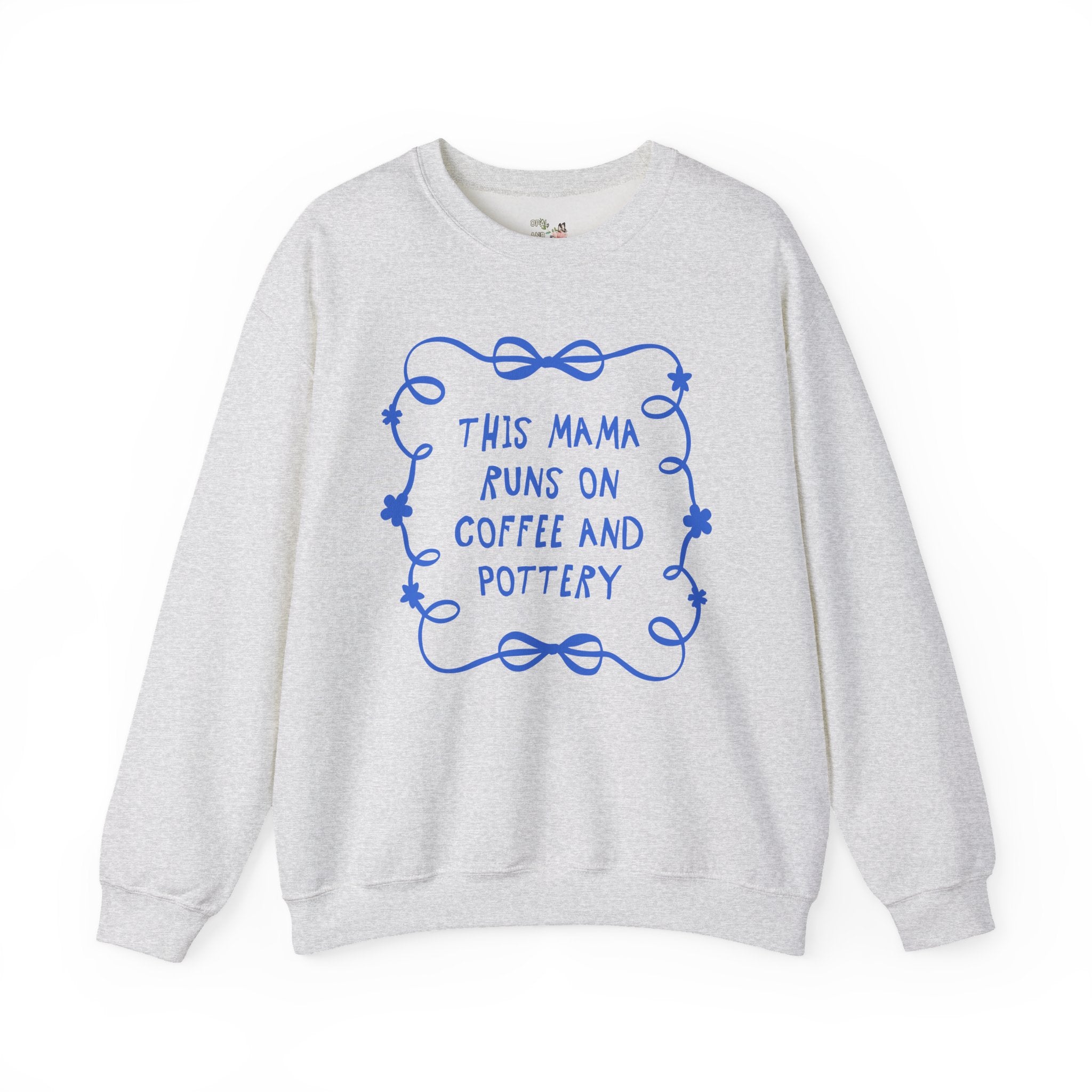 Coffee and Pottery Mother's Day Sweatshirt with Bows and Flowers, Present for Mom Who Loves Pottery, Cute Ceramic Artist Shirt with Ribbon - Opal and June